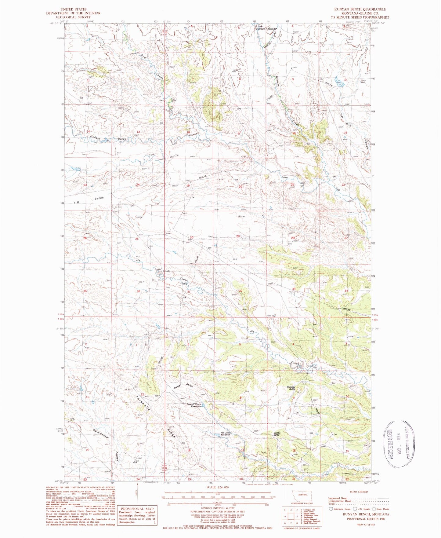 Classic USGS Runyan Bench Montana 7.5'x7.5' Topo Map Image