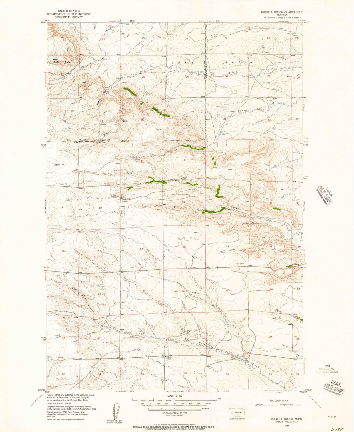 Classic USGS Russell Gulch Montana 7.5'x7.5' Topo Map Image