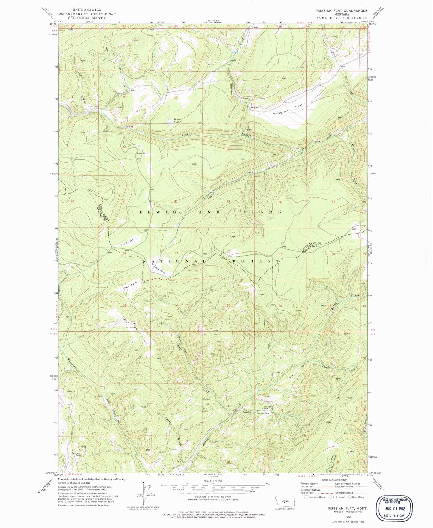 Classic USGS Russian Flat Montana 7.5'x7.5' Topo Map Image
