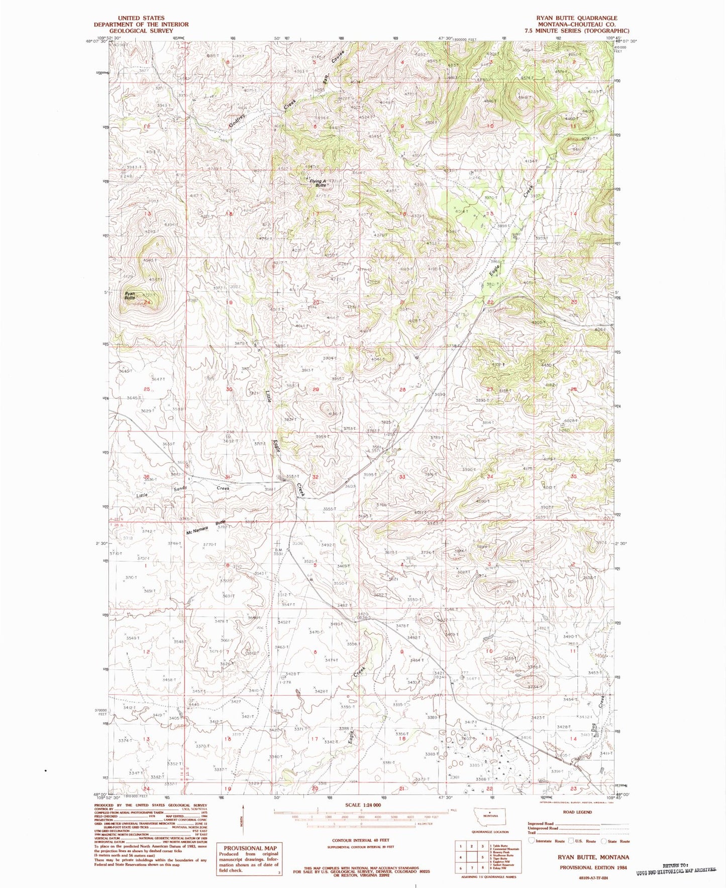 Classic USGS Ryan Butte Montana 7.5'x7.5' Topo Map Image