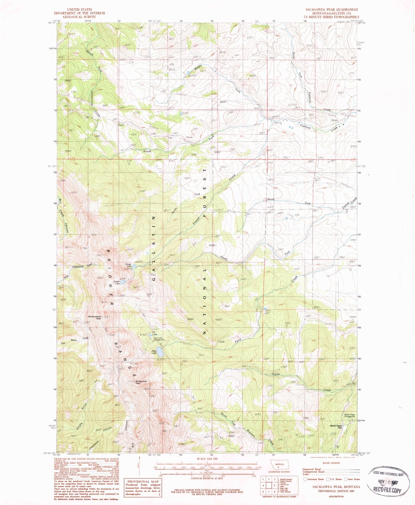 Classic USGS Sacagawea Peak Montana 7.5'x7.5' Topo Map Image