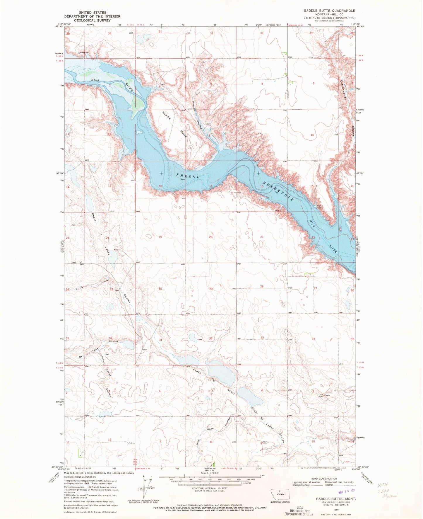 Classic USGS Saddle Butte Montana 7.5'x7.5' Topo Map Image