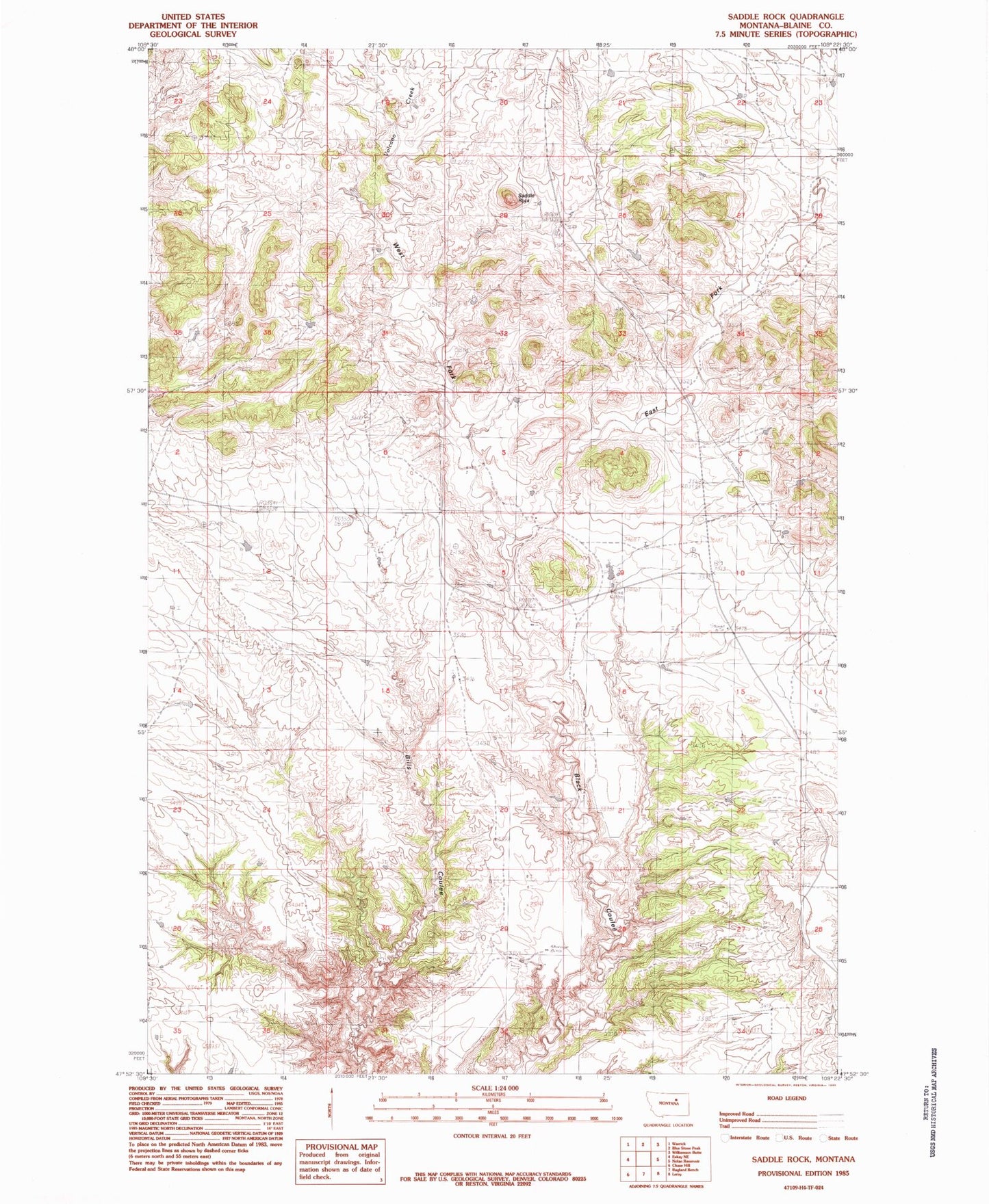 Classic USGS Saddle Rock Montana 7.5'x7.5' Topo Map Image