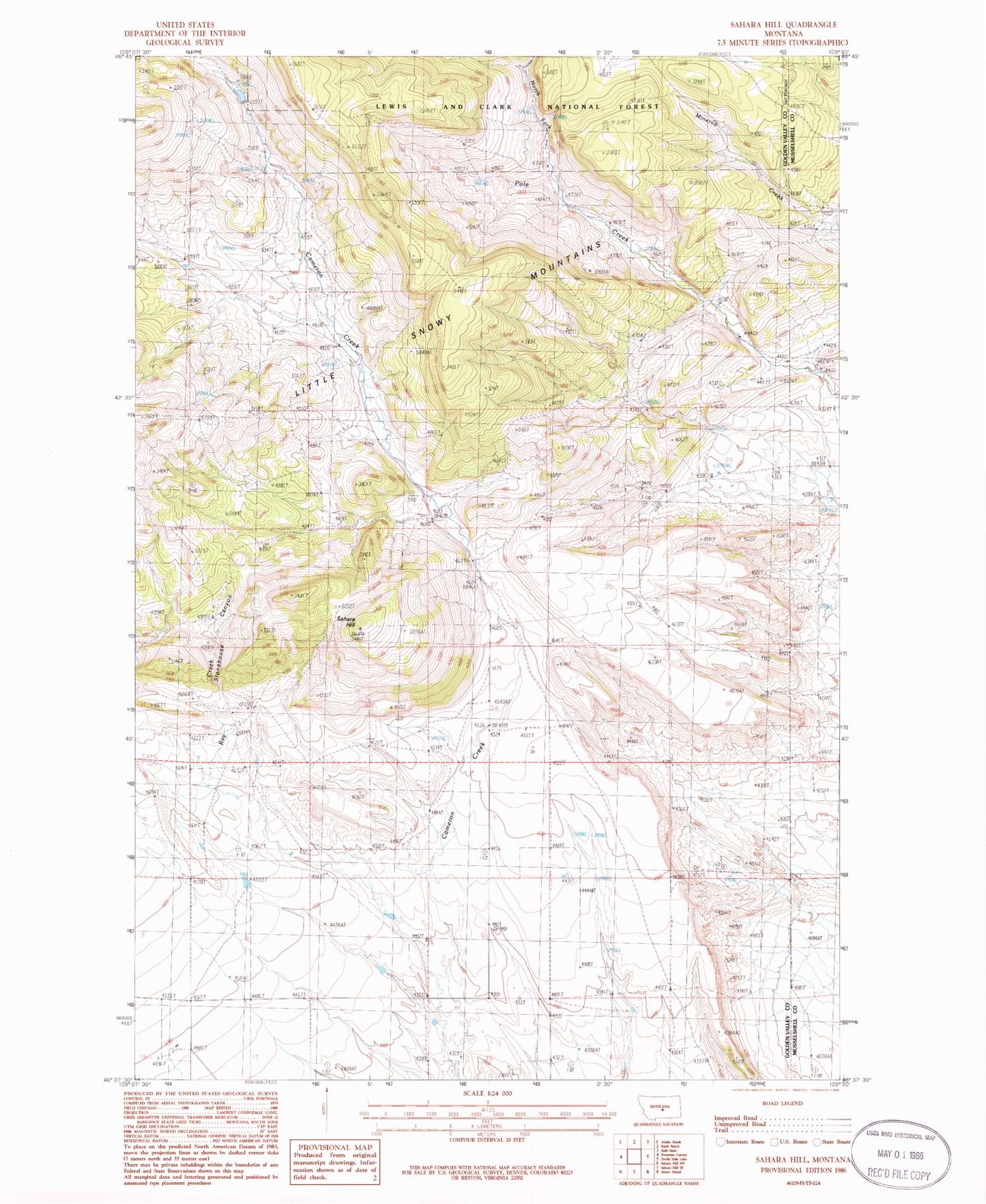 Classic USGS Sahara Hill Montana 7.5'x7.5' Topo Map Image
