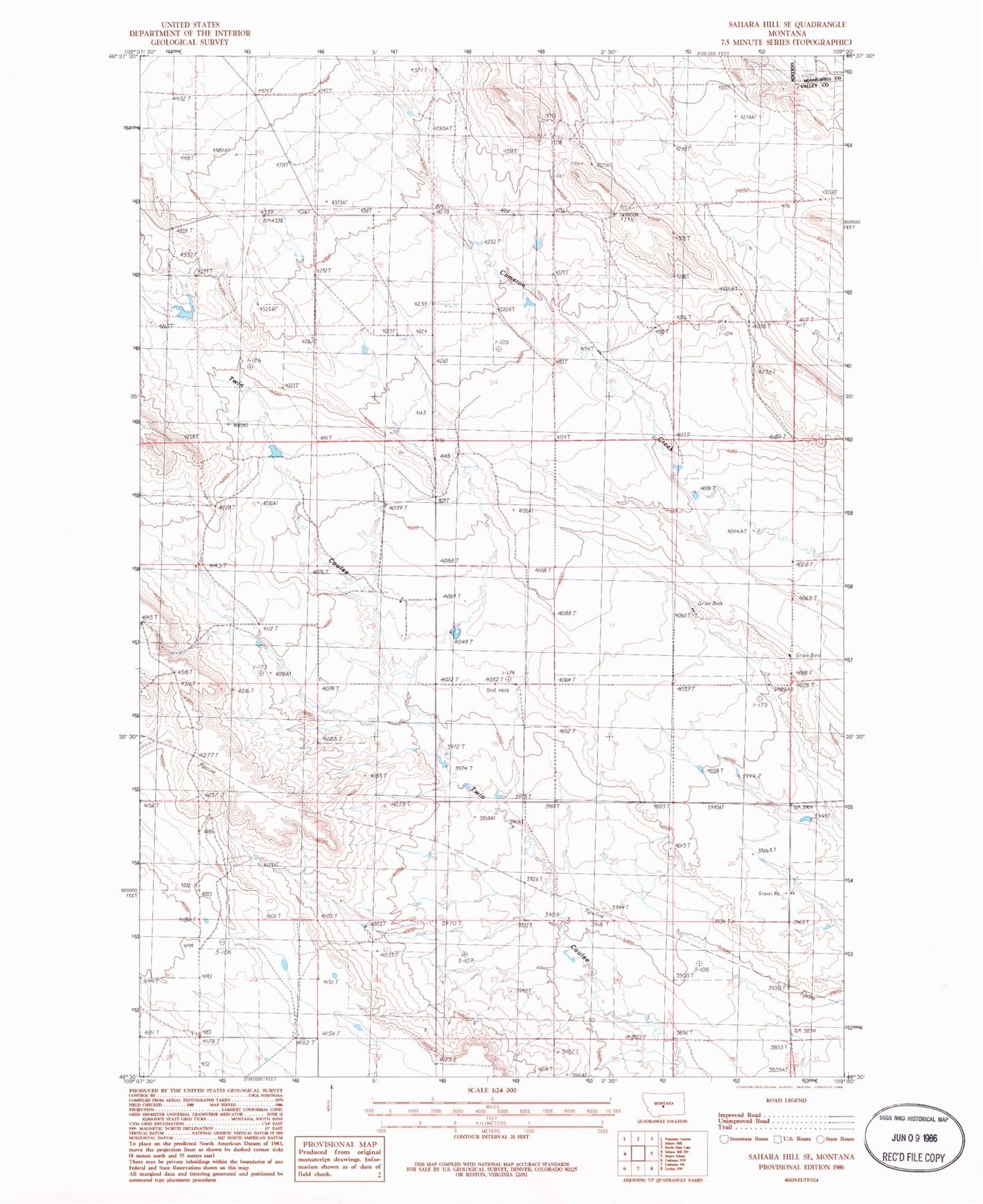 Classic USGS Sahara Hill SE Montana 7.5'x7.5' Topo Map Image