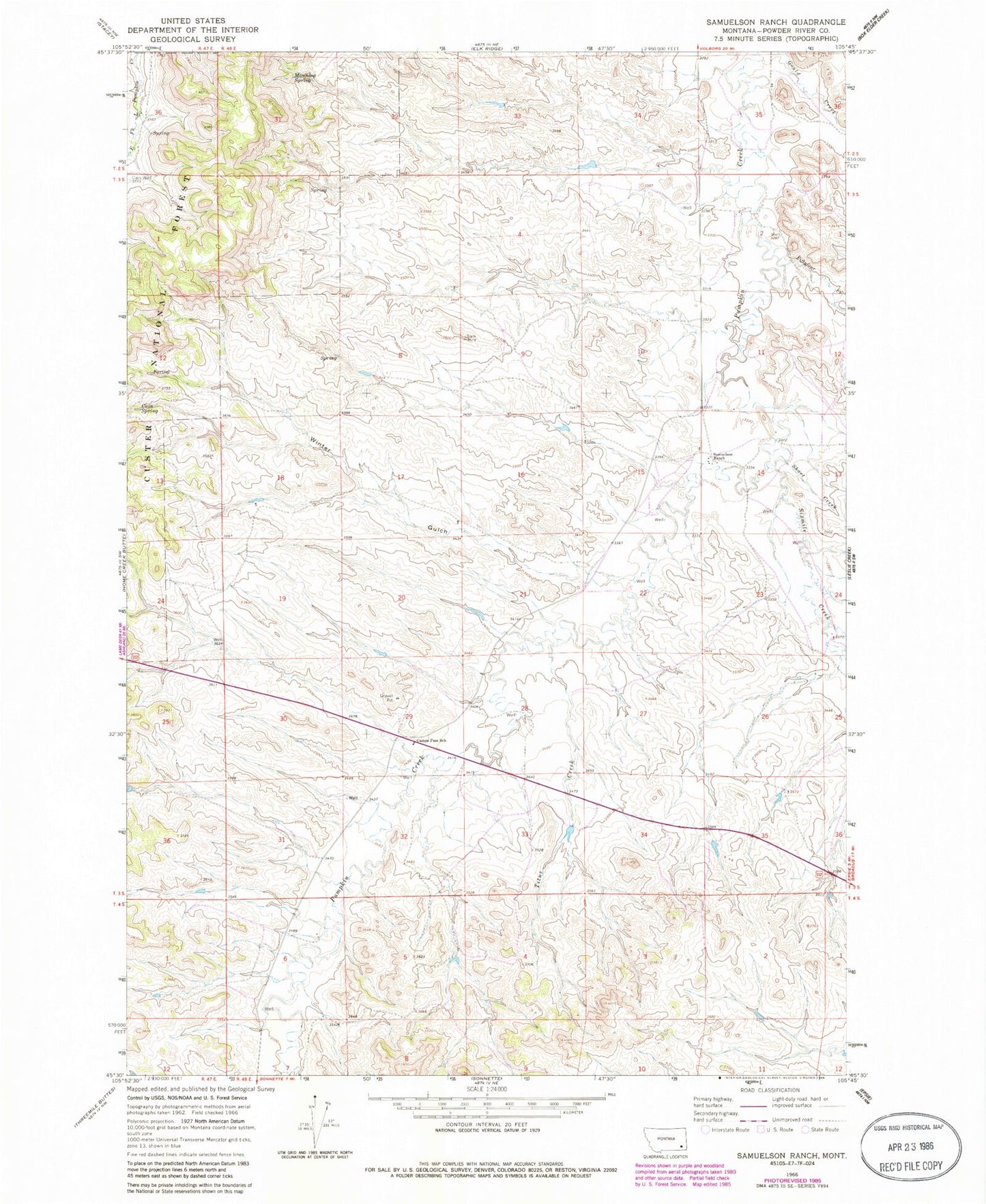 Classic USGS Samuelson Ranch Montana 7.5'x7.5' Topo Map Image