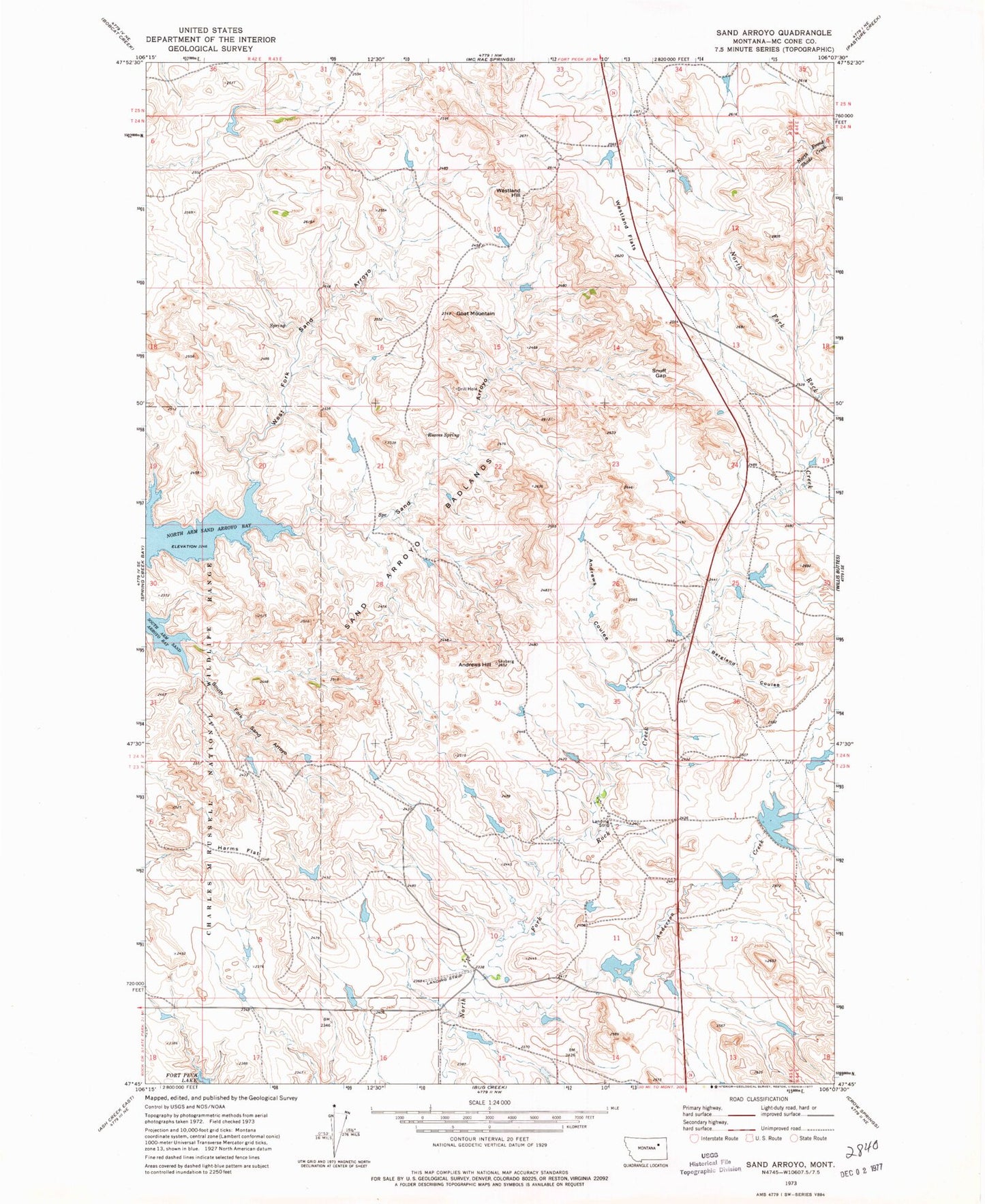 Classic USGS Sand Arroyo Montana 7.5'x7.5' Topo Map Image
