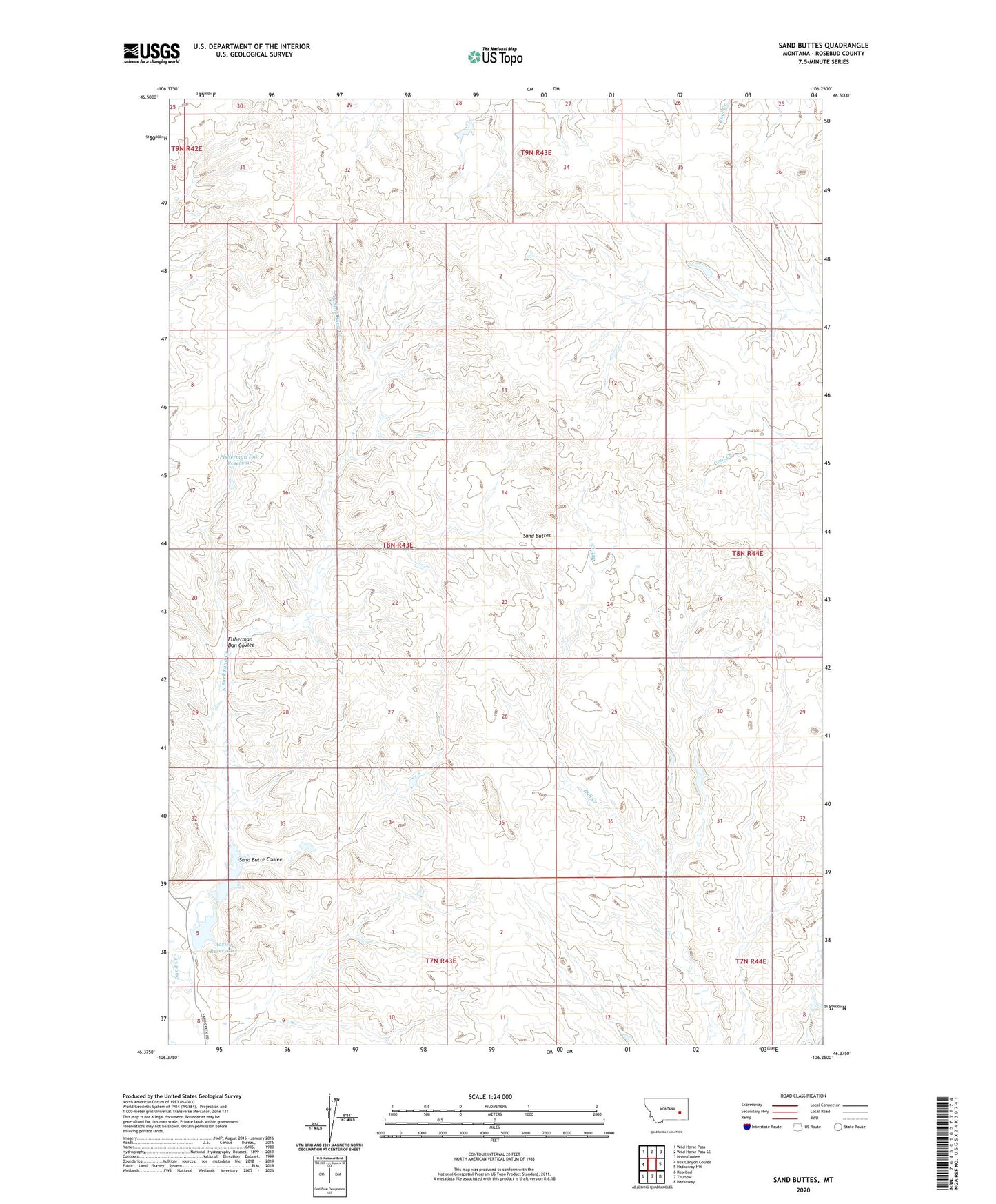 Sand Buttes Montana US Topo Map Image