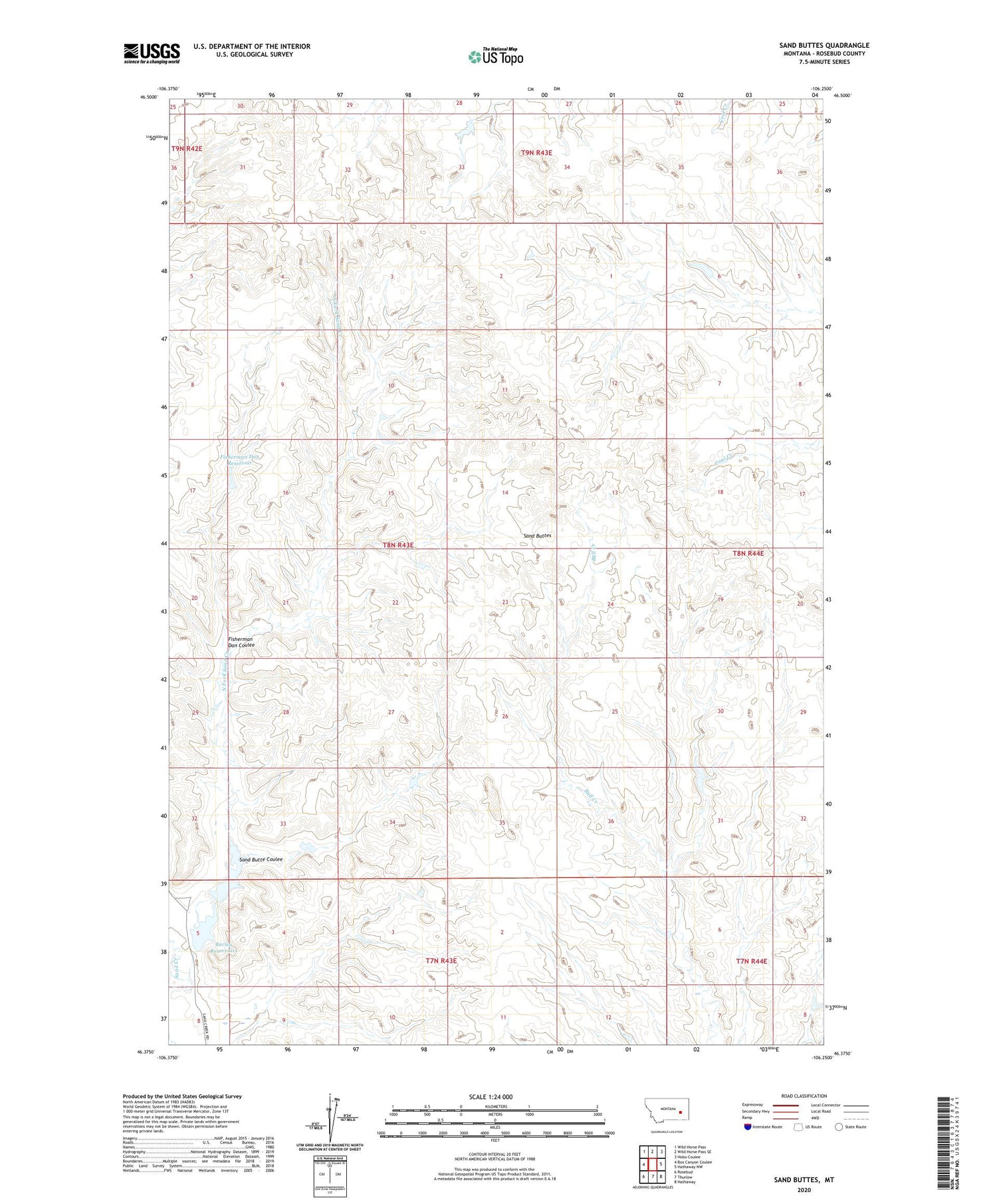 Sand Buttes Montana US Topo Map Image