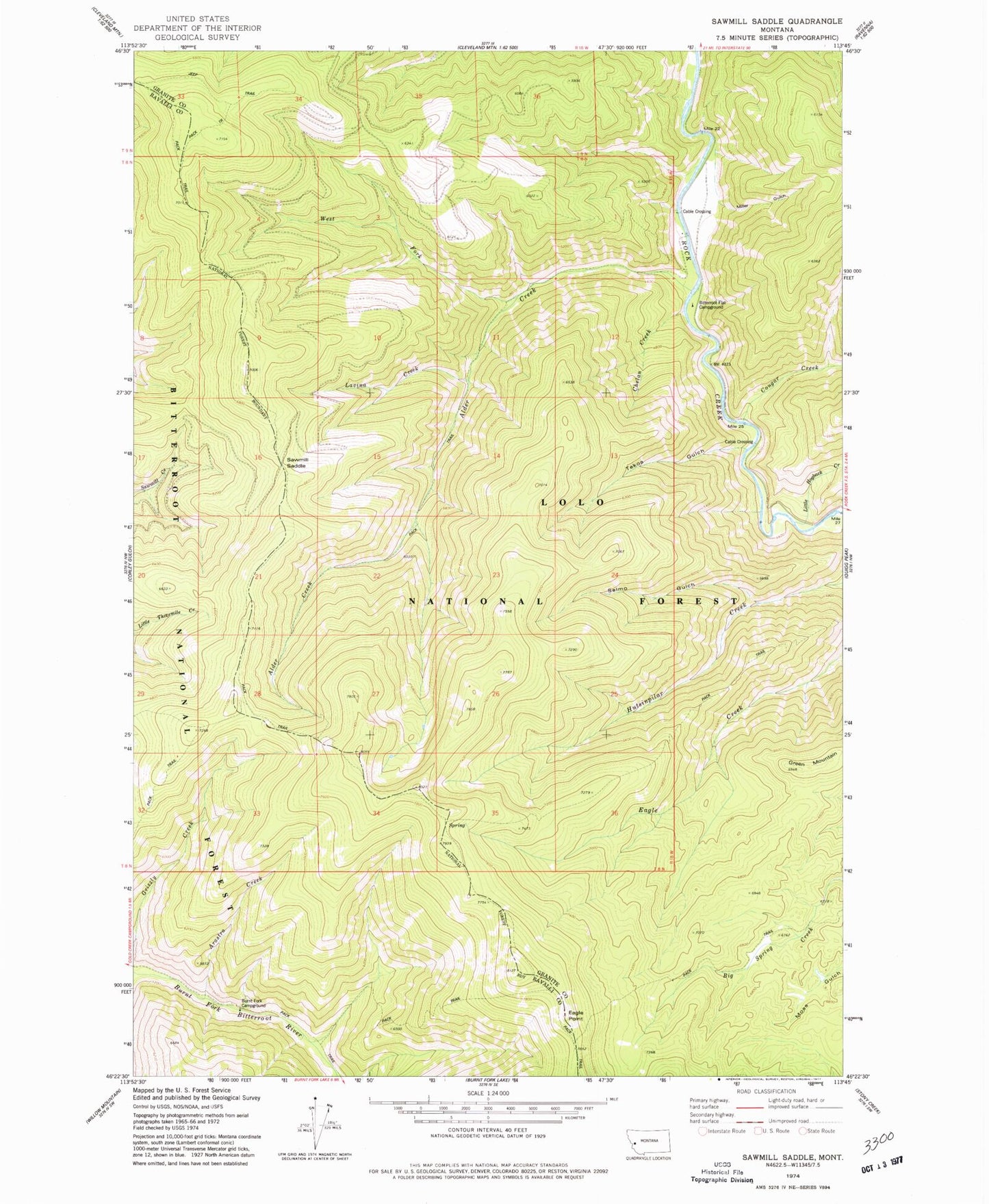 Classic USGS Sawmill Saddle Montana 7.5'x7.5' Topo Map Image
