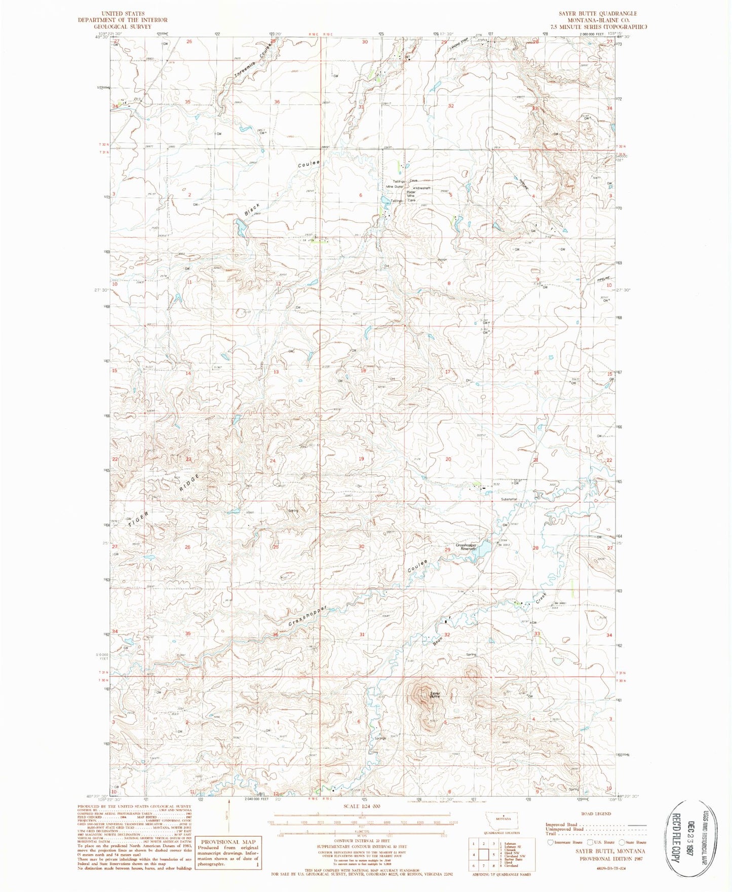 Classic USGS Sayer Butte Montana 7.5'x7.5' Topo Map Image