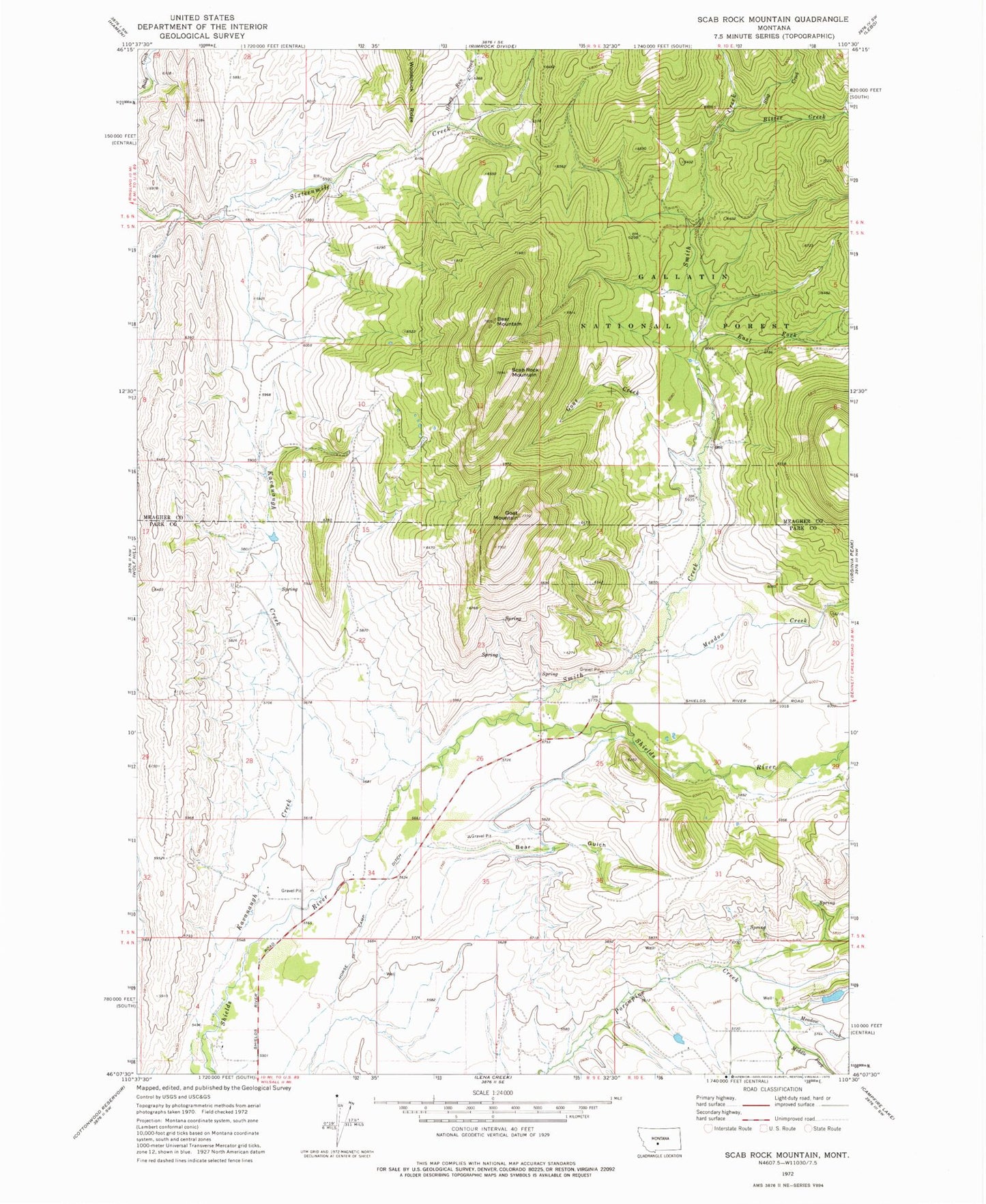Classic USGS Scab Rock Mountain Montana 7.5'x7.5' Topo Map Image
