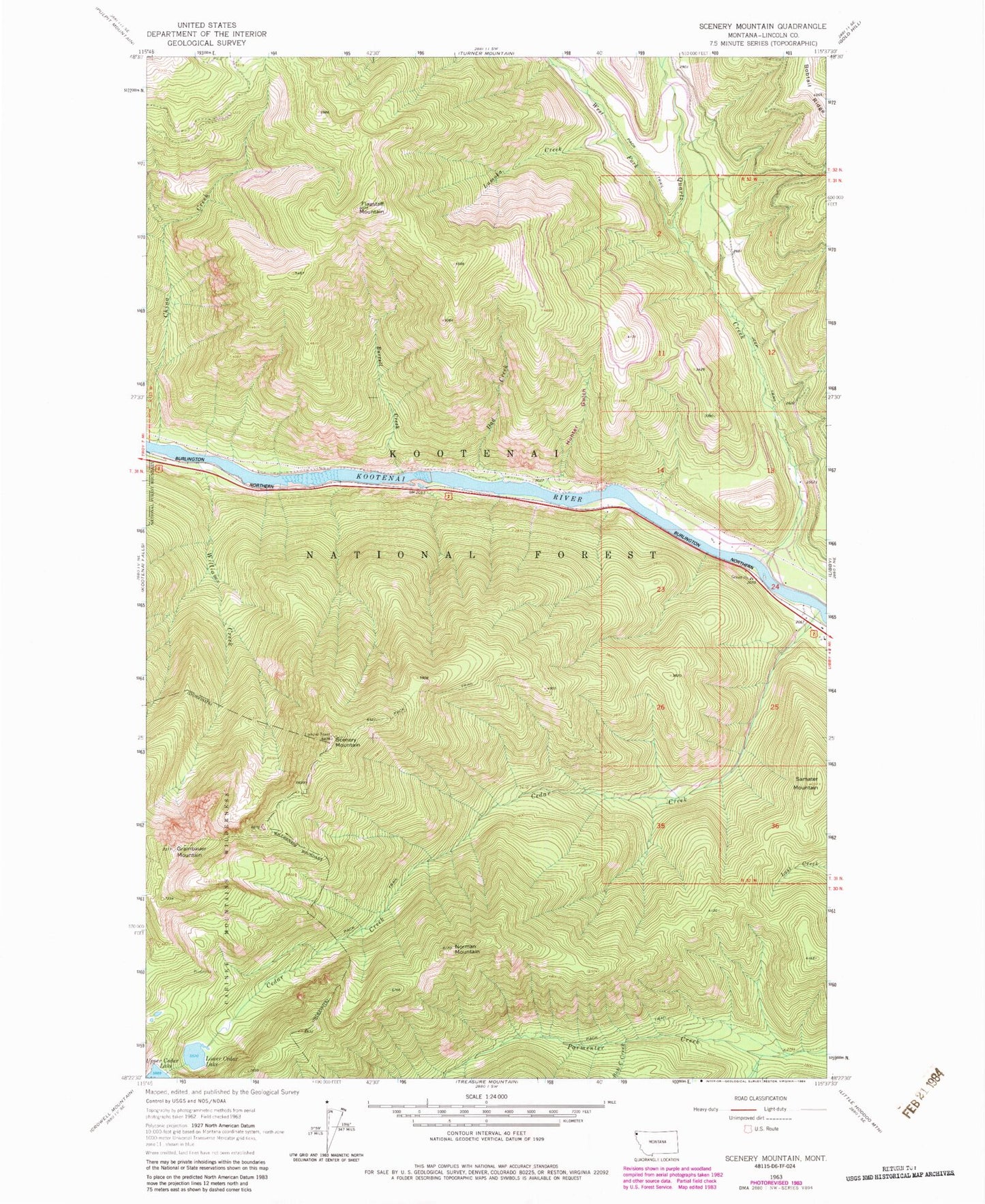 Classic USGS Scenery Mountain Montana 7.5'x7.5' Topo Map Image