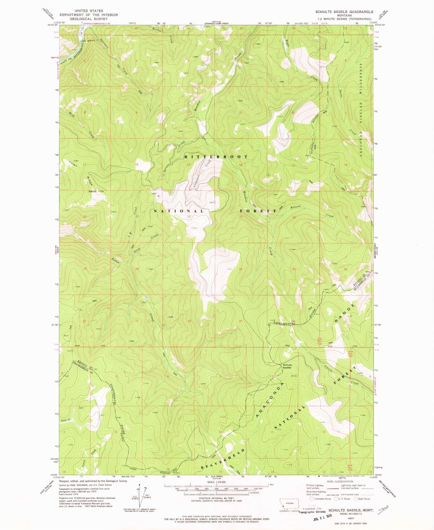 Classic USGS Schultz Saddle Montana 7.5'x7.5' Topo Map Image