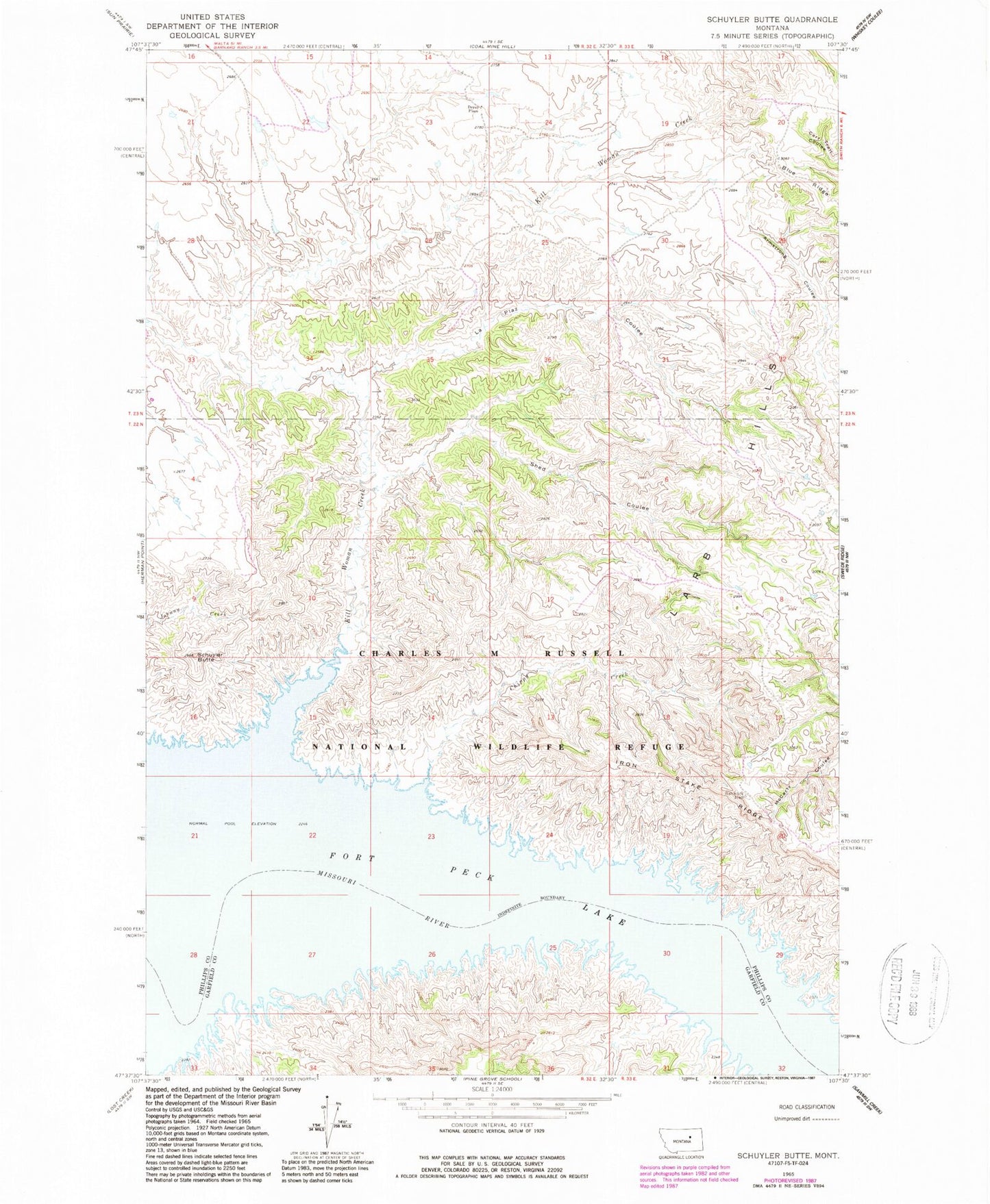 Classic USGS Schuyler Butte Montana 7.5'x7.5' Topo Map Image