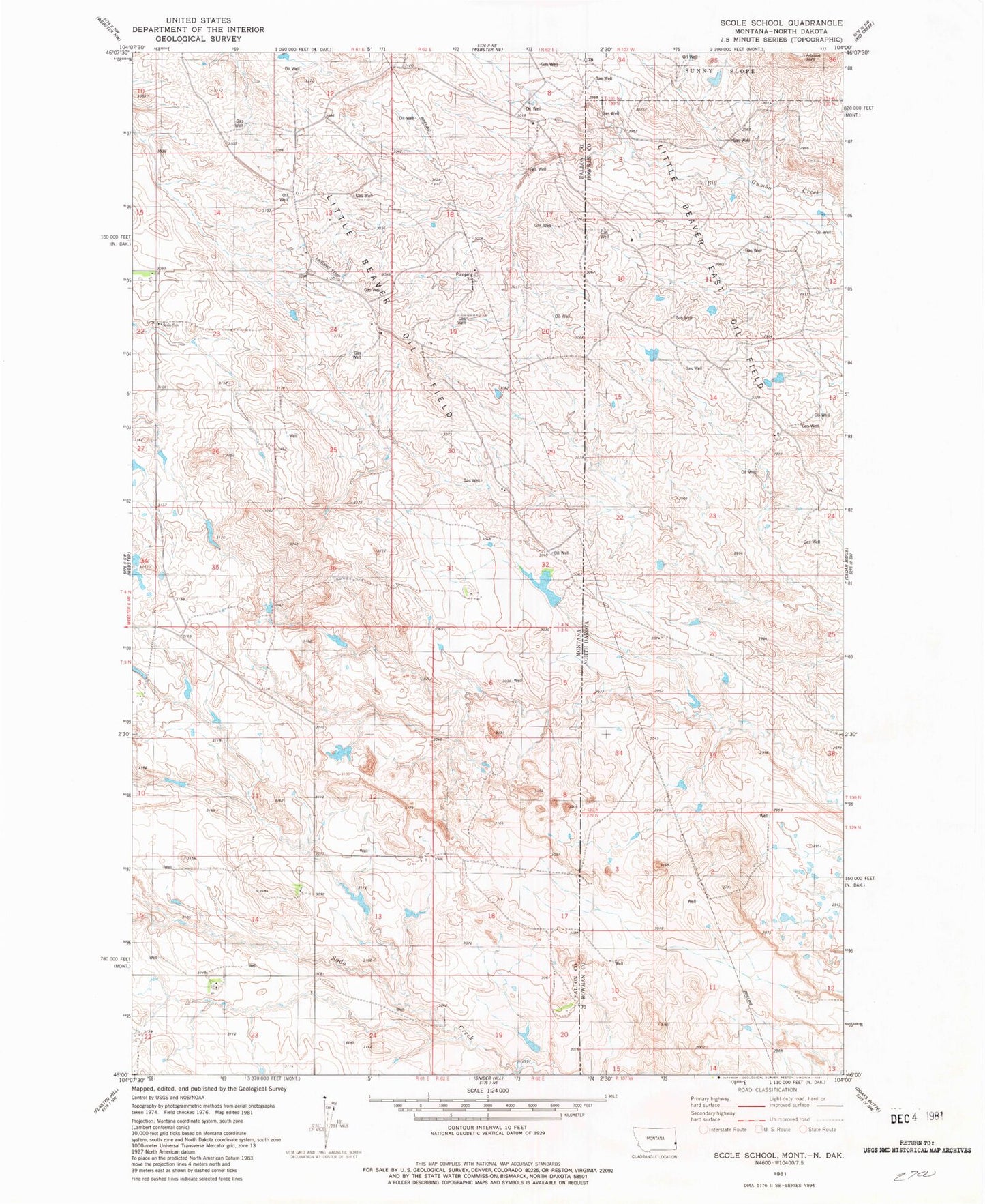 Classic USGS Scole School Montana 7.5'x7.5' Topo Map Image