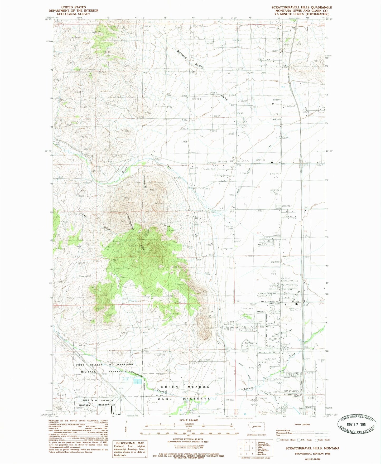 Classic USGS Scratchgravel Hills Montana 7.5'x7.5' Topo Map Image