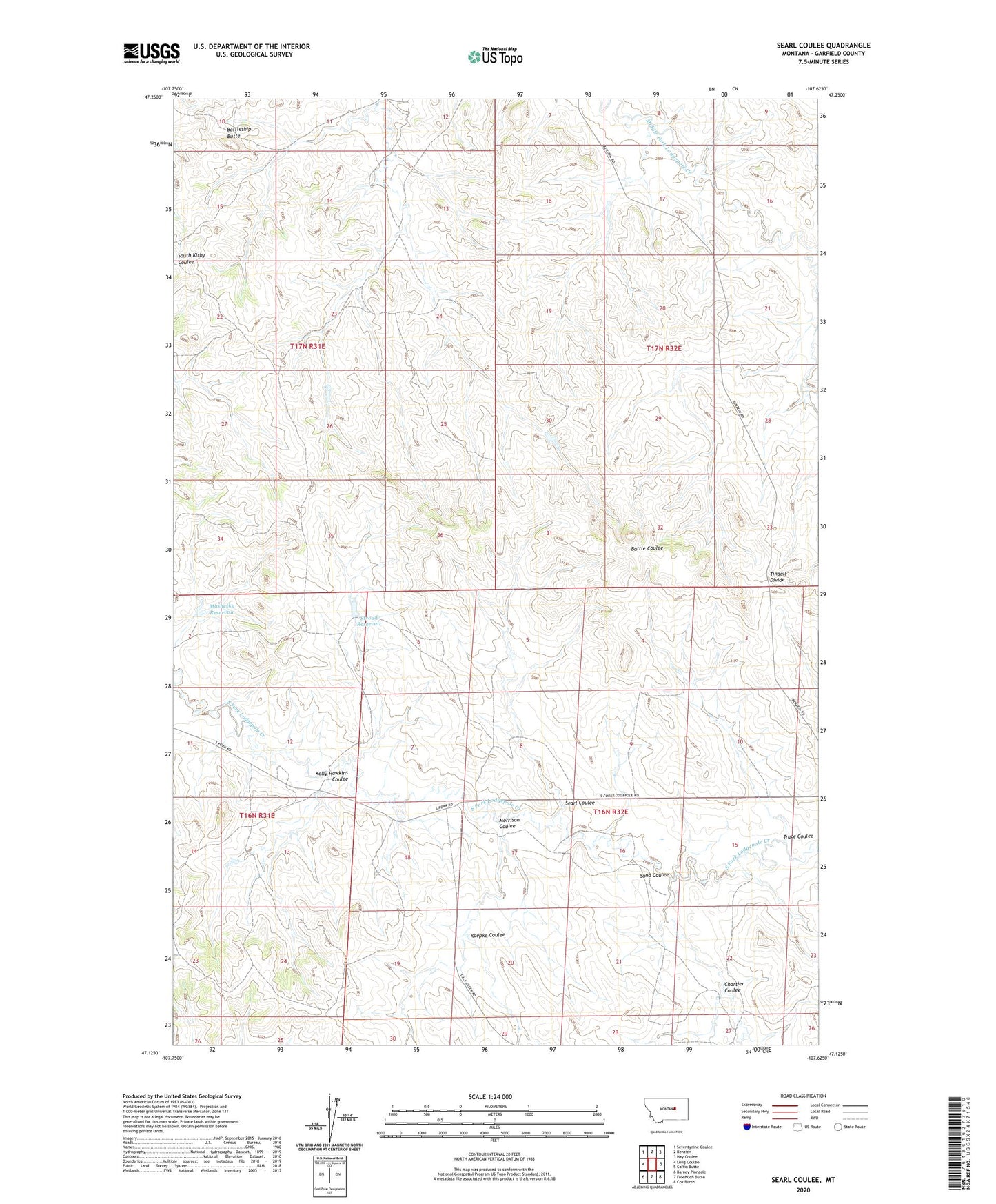 Searl Coulee Montana US Topo Map Image