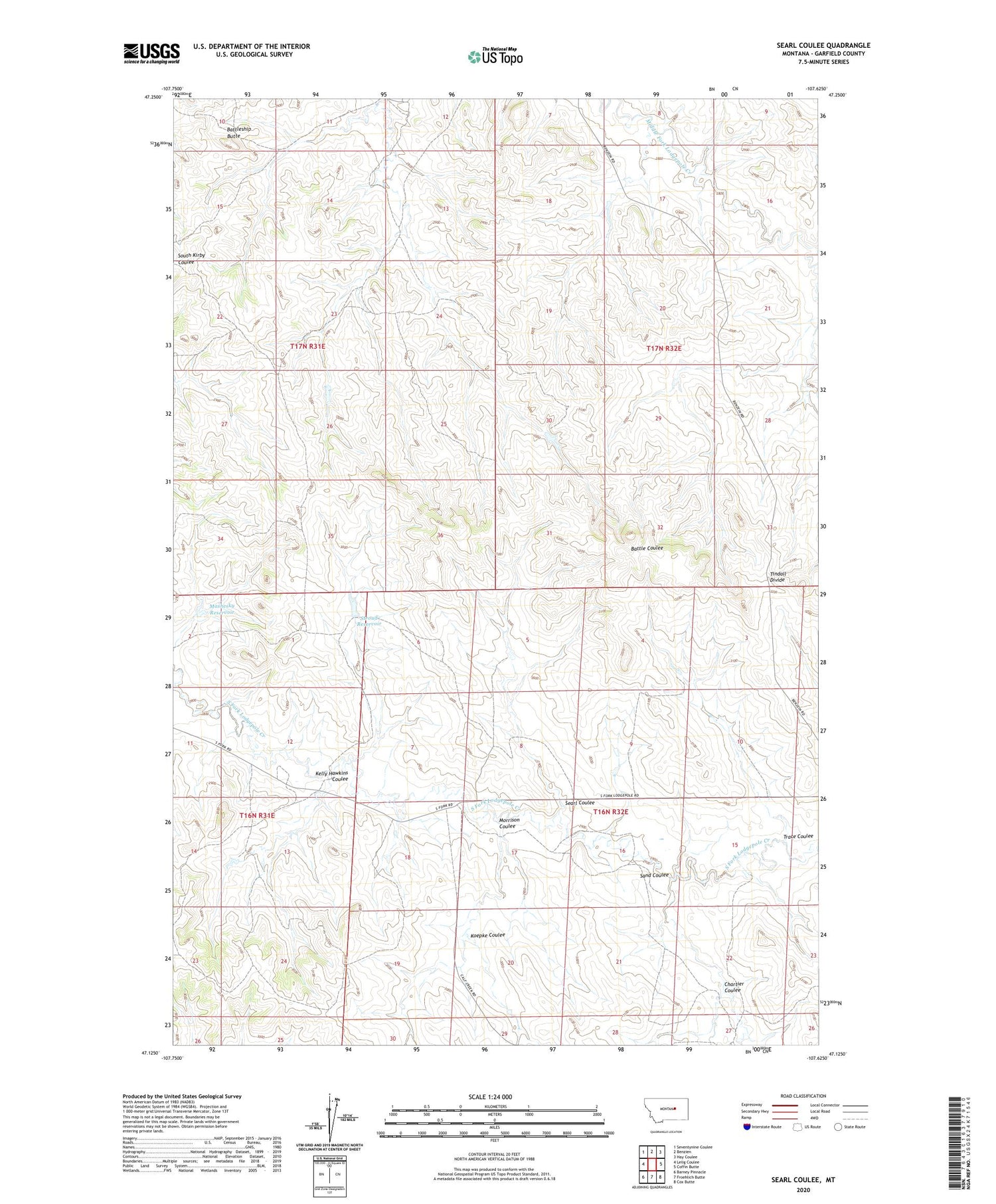 Searl Coulee Montana US Topo Map Image