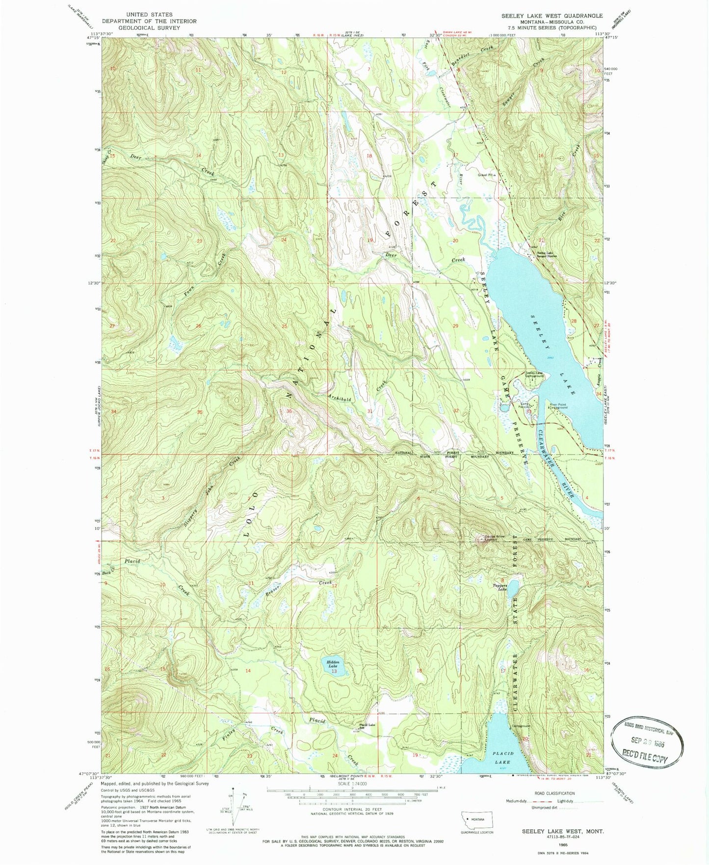 Classic USGS Seeley Lake West Montana 7.5'x7.5' Topo Map Image