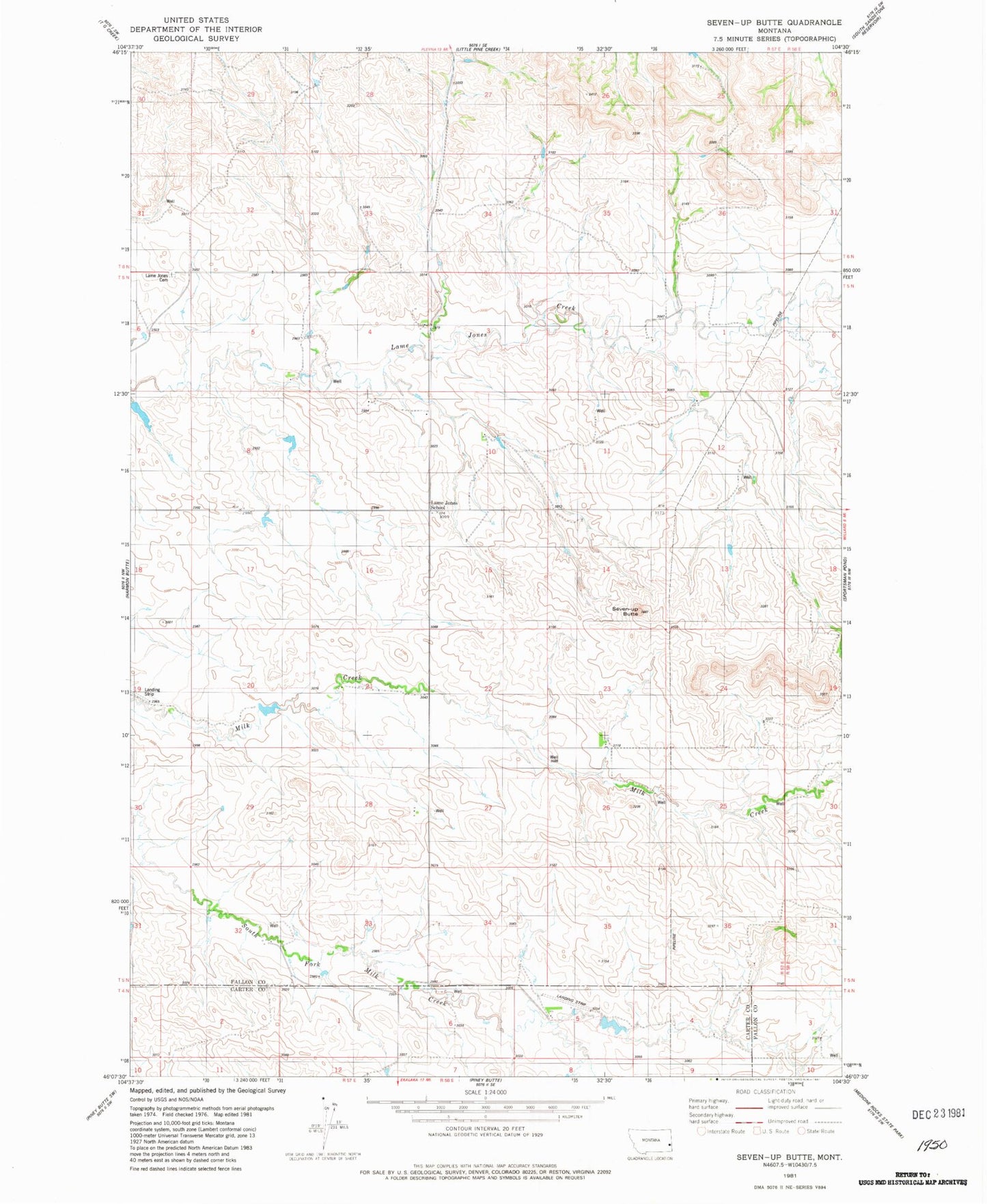 Classic USGS Seven-up Butte Montana 7.5'x7.5' Topo Map Image