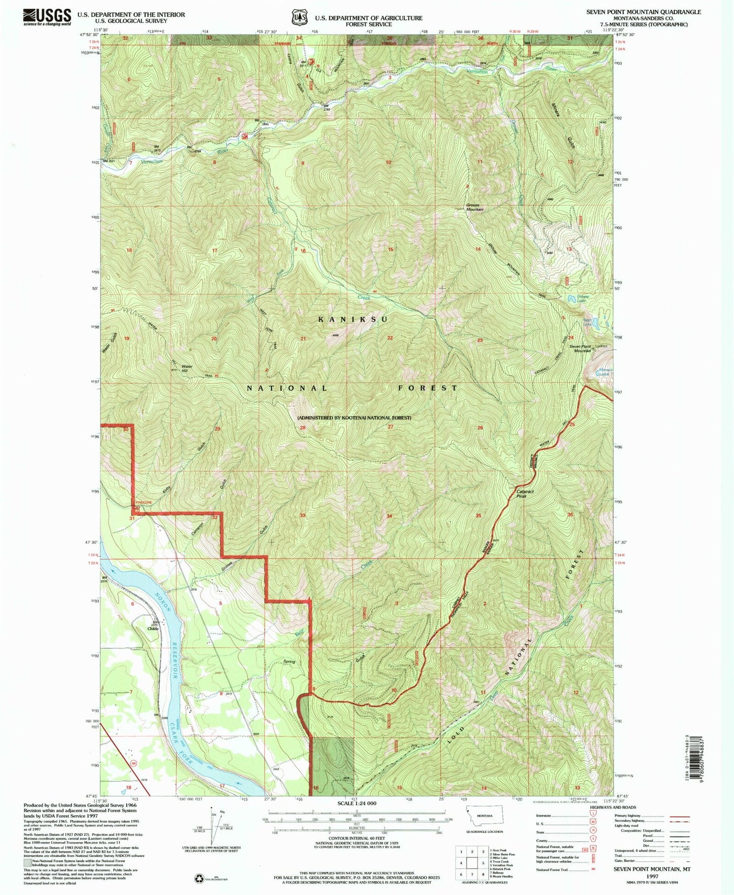 Classic USGS Seven Point Mountain Montana 7.5'x7.5' Topo Map Image