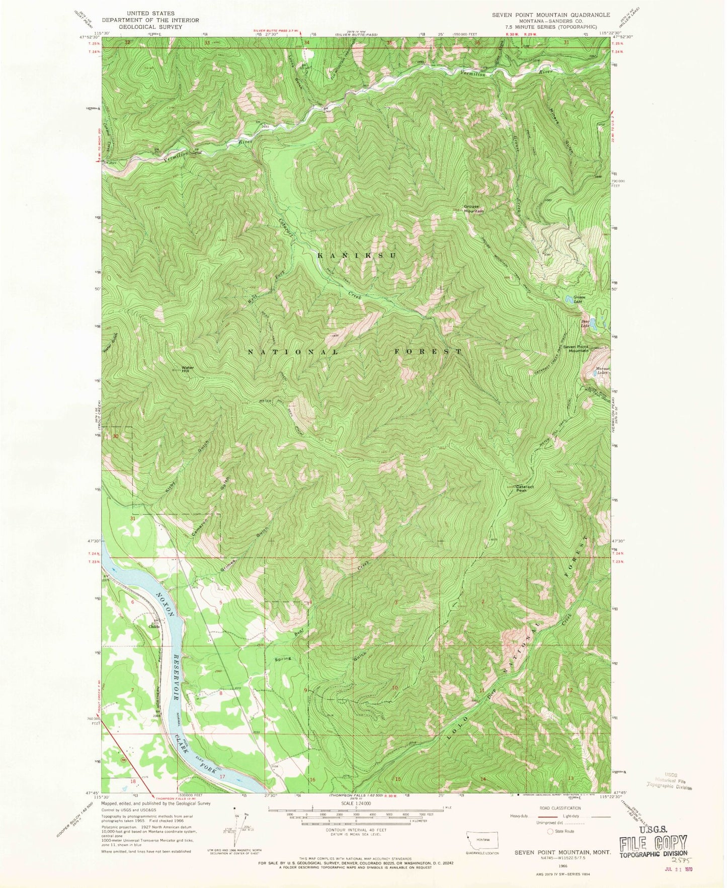 Classic USGS Seven Point Mountain Montana 7.5'x7.5' Topo Map Image
