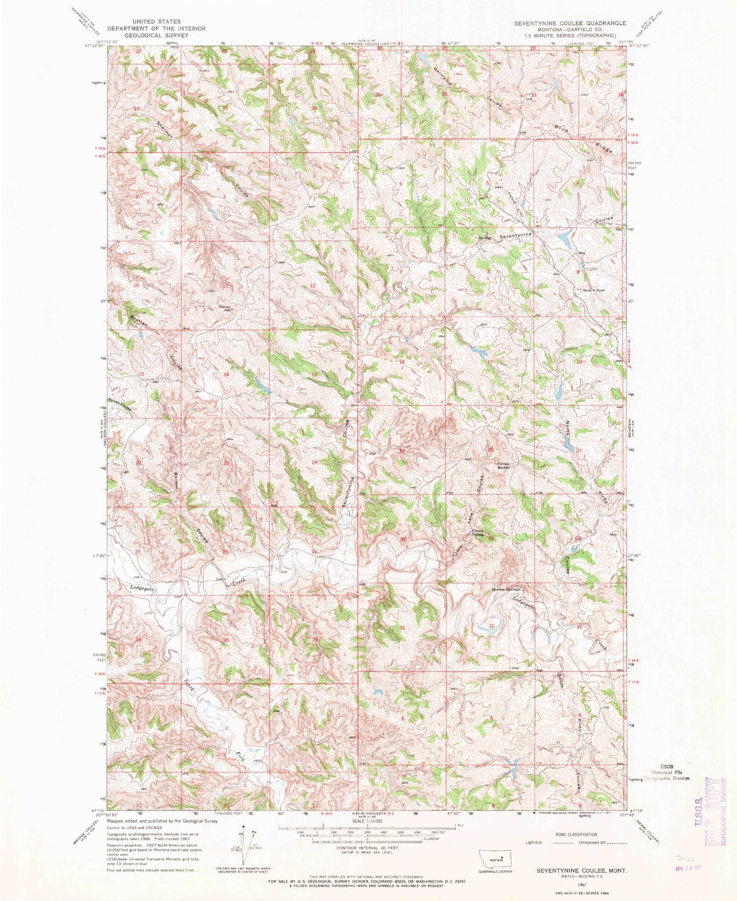 Classic USGS Seventynine Coulee Montana 7.5'x7.5' Topo Map Image