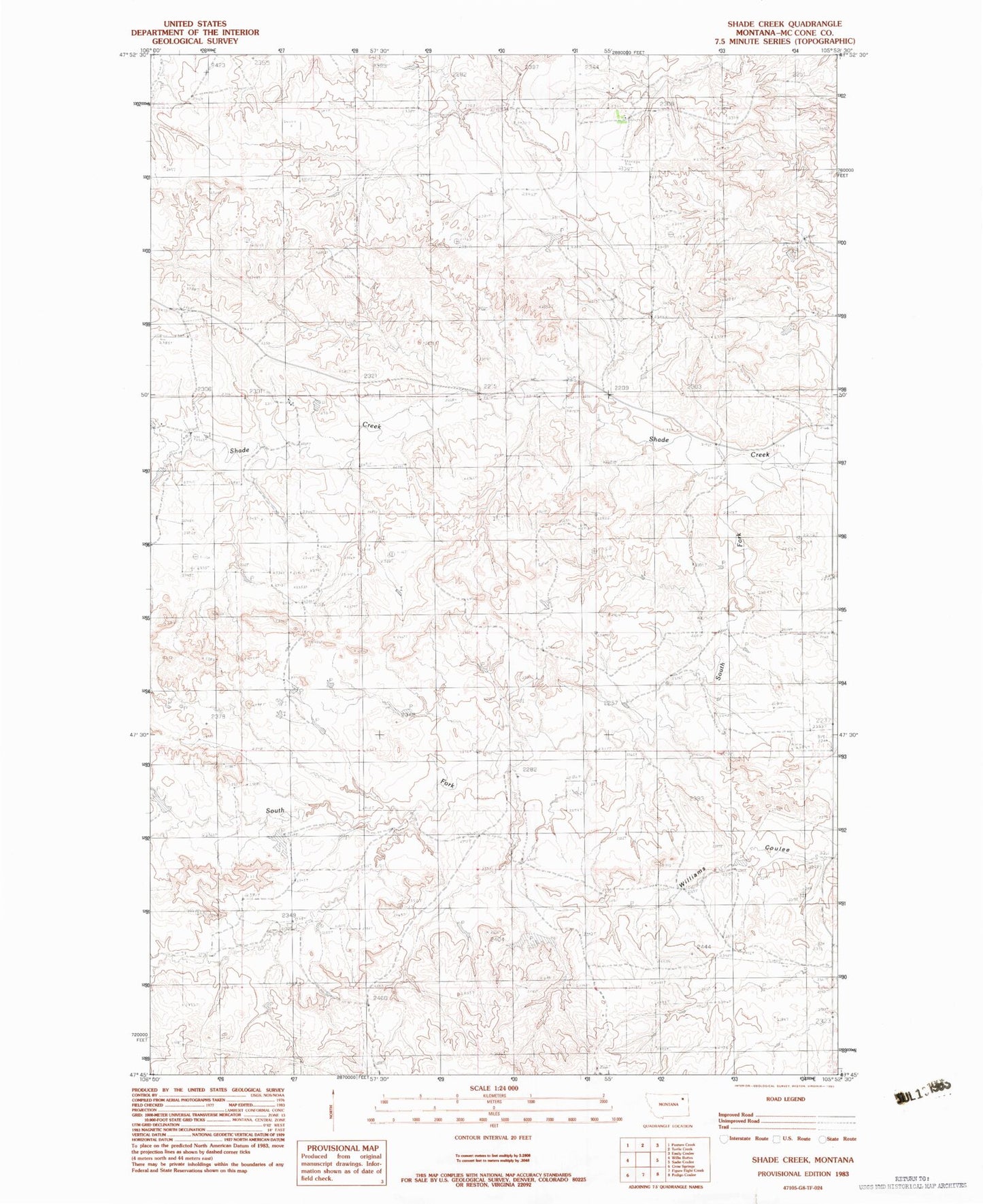 Classic USGS Shade Creek Montana 7.5'x7.5' Topo Map Image