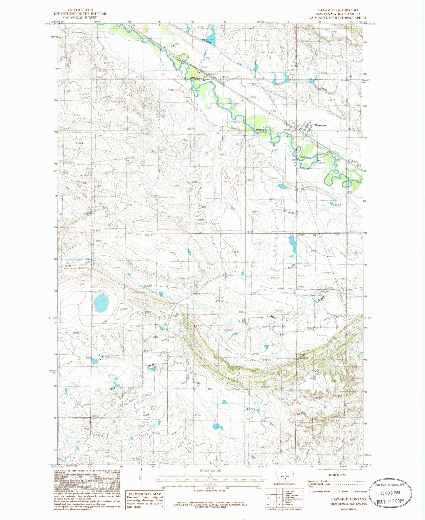 Classic USGS Shawmut Montana 7.5'x7.5' Topo Map Image