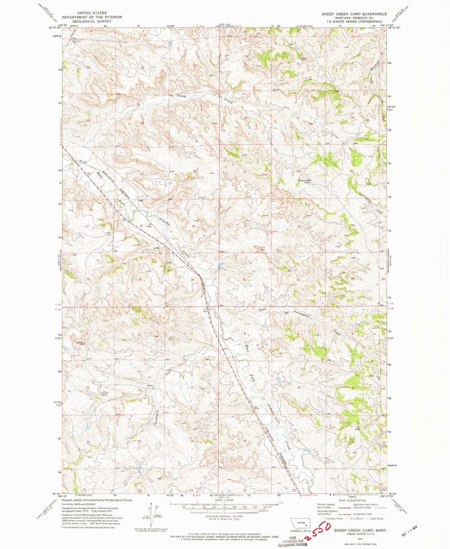 Classic USGS Sheep Creek Camp Montana 7.5'x7.5' Topo Map Image