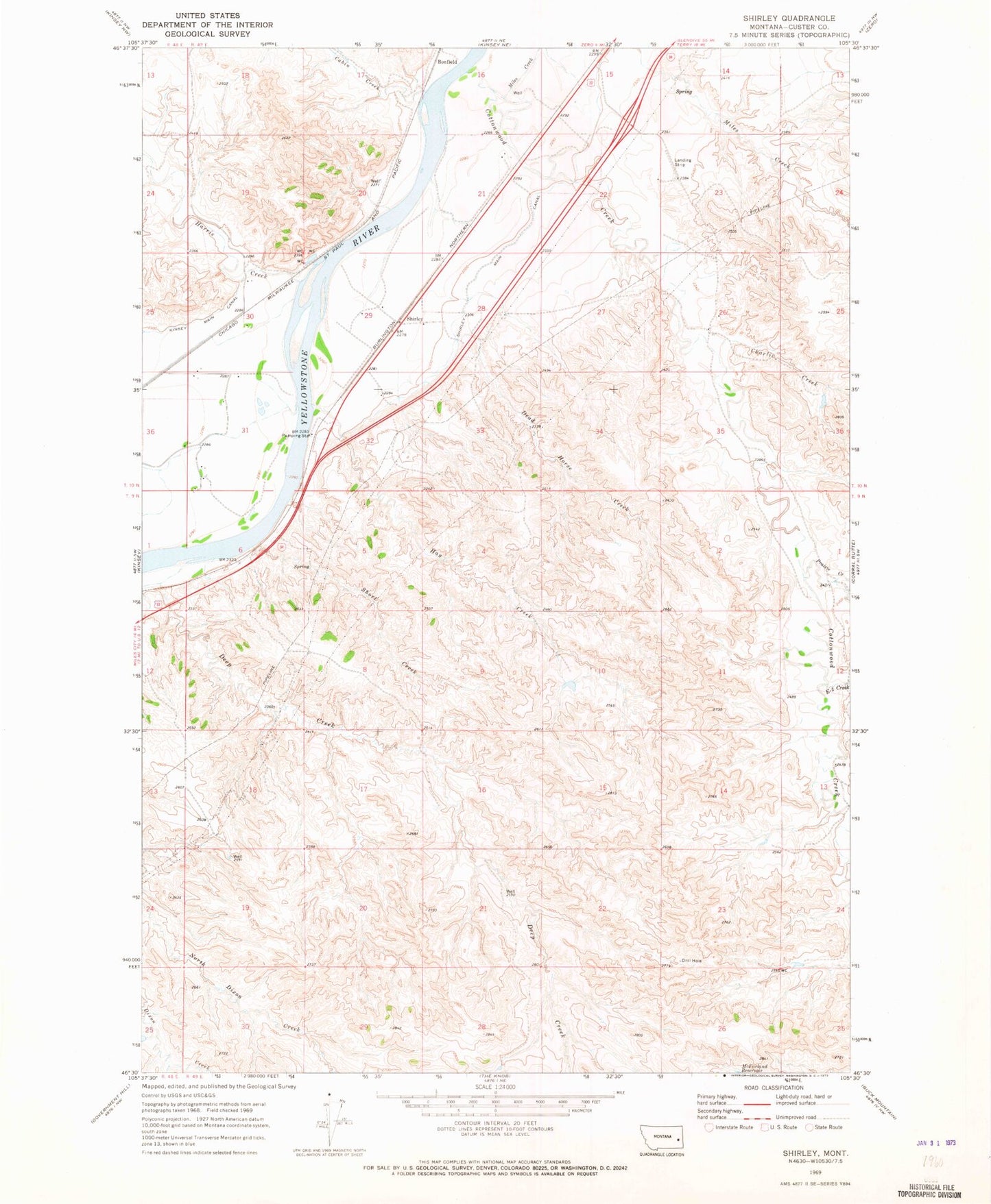 Classic USGS Shirley Montana 7.5'x7.5' Topo Map Image