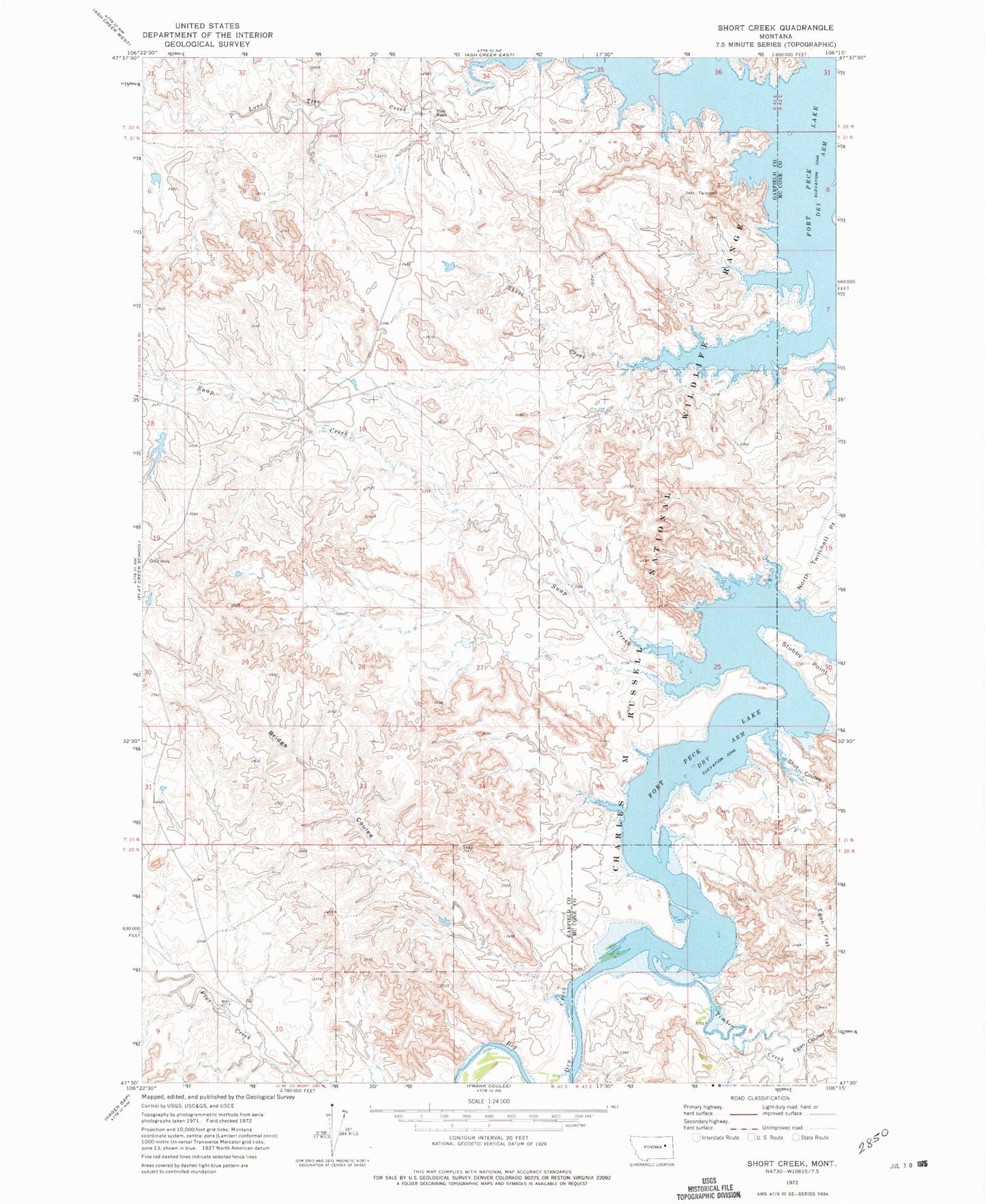 Classic USGS Short Creek Montana 7.5'x7.5' Topo Map Image