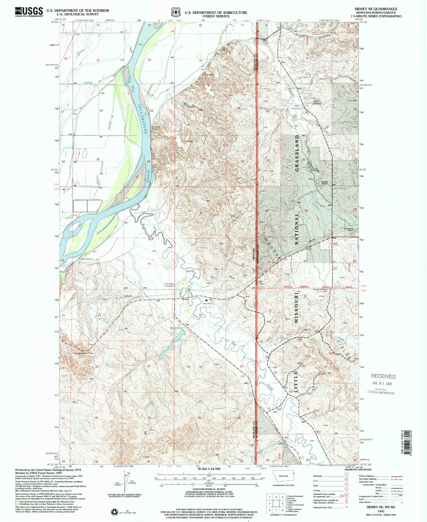 Classic USGS Sidney NE Montana 7.5'x7.5' Topo Map Image