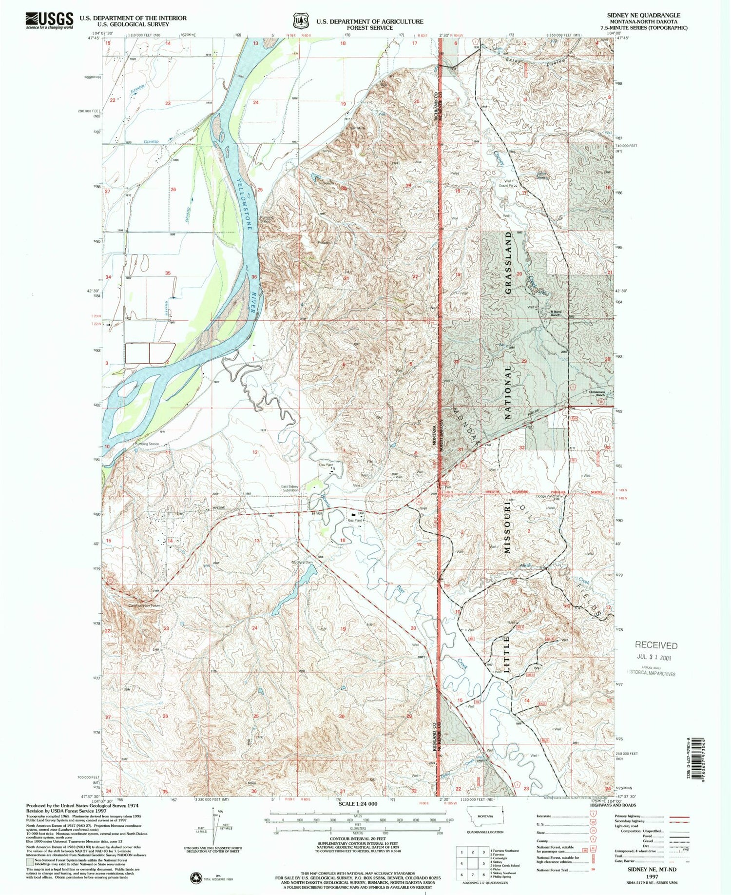 Classic USGS Sidney NE Montana 7.5'x7.5' Topo Map Image