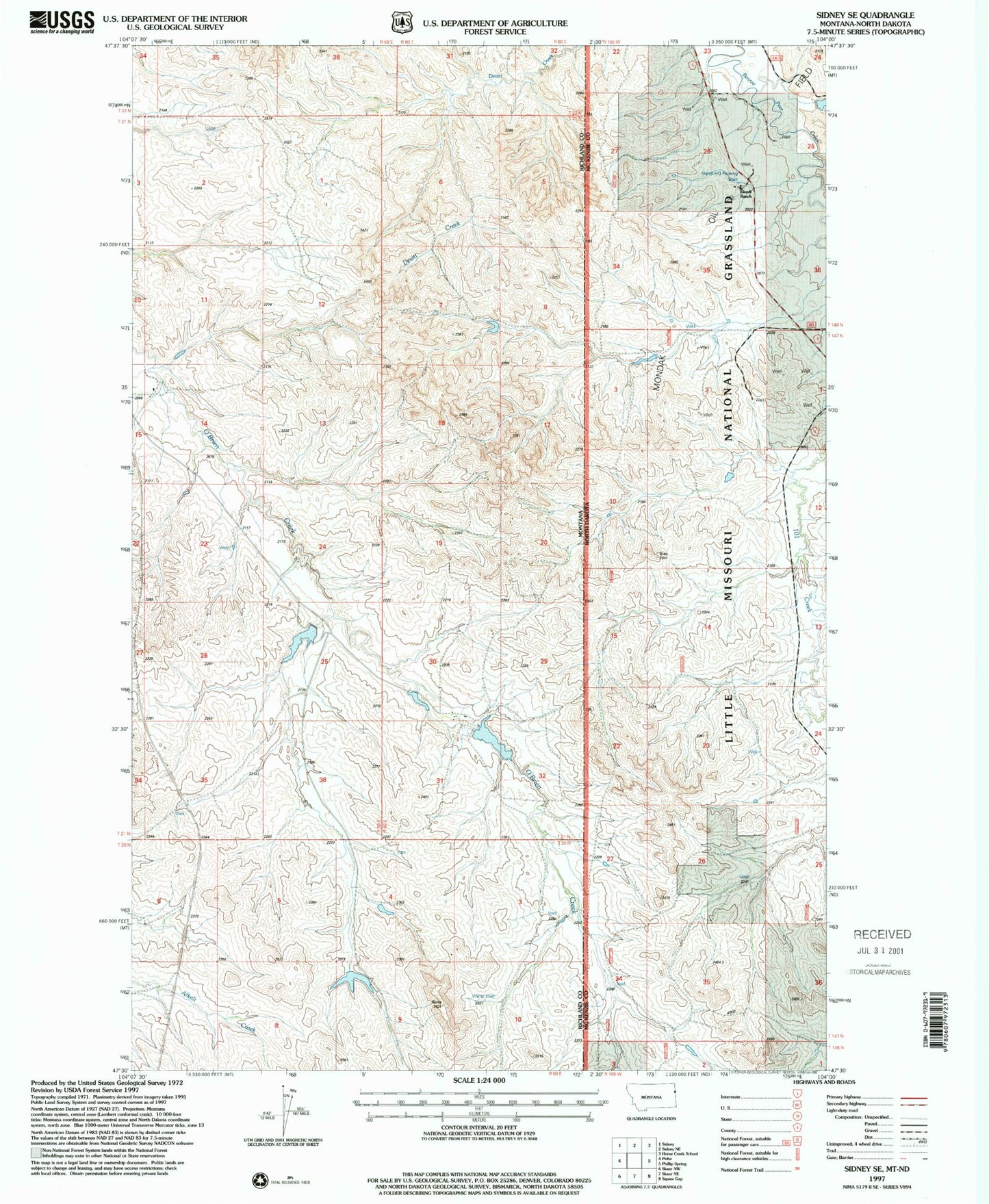 Classic USGS Sidney SE Montana 7.5'x7.5' Topo Map Image