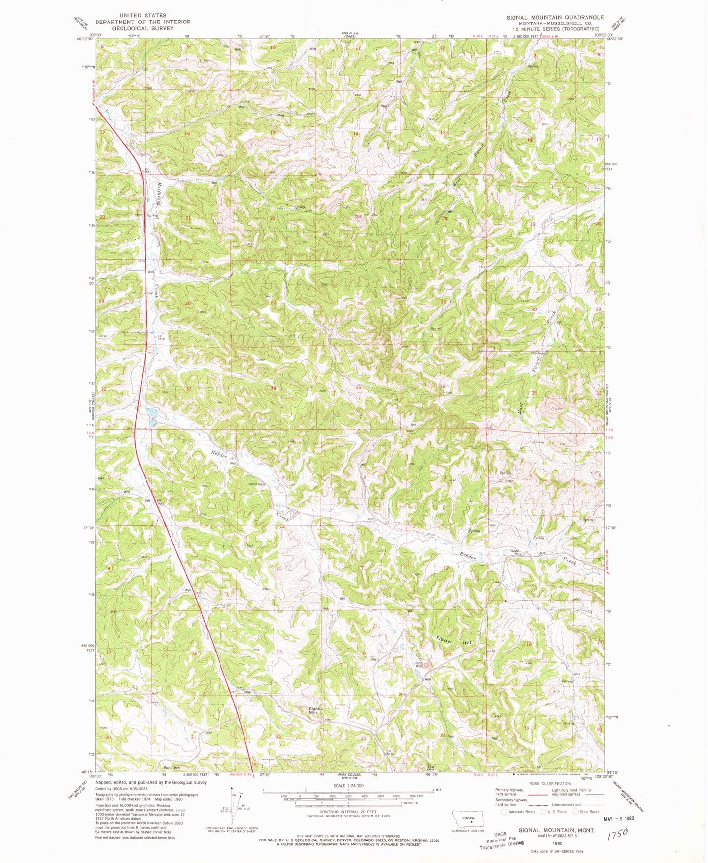 Classic USGS Signal Mountain Montana 7.5'x7.5' Topo Map Image