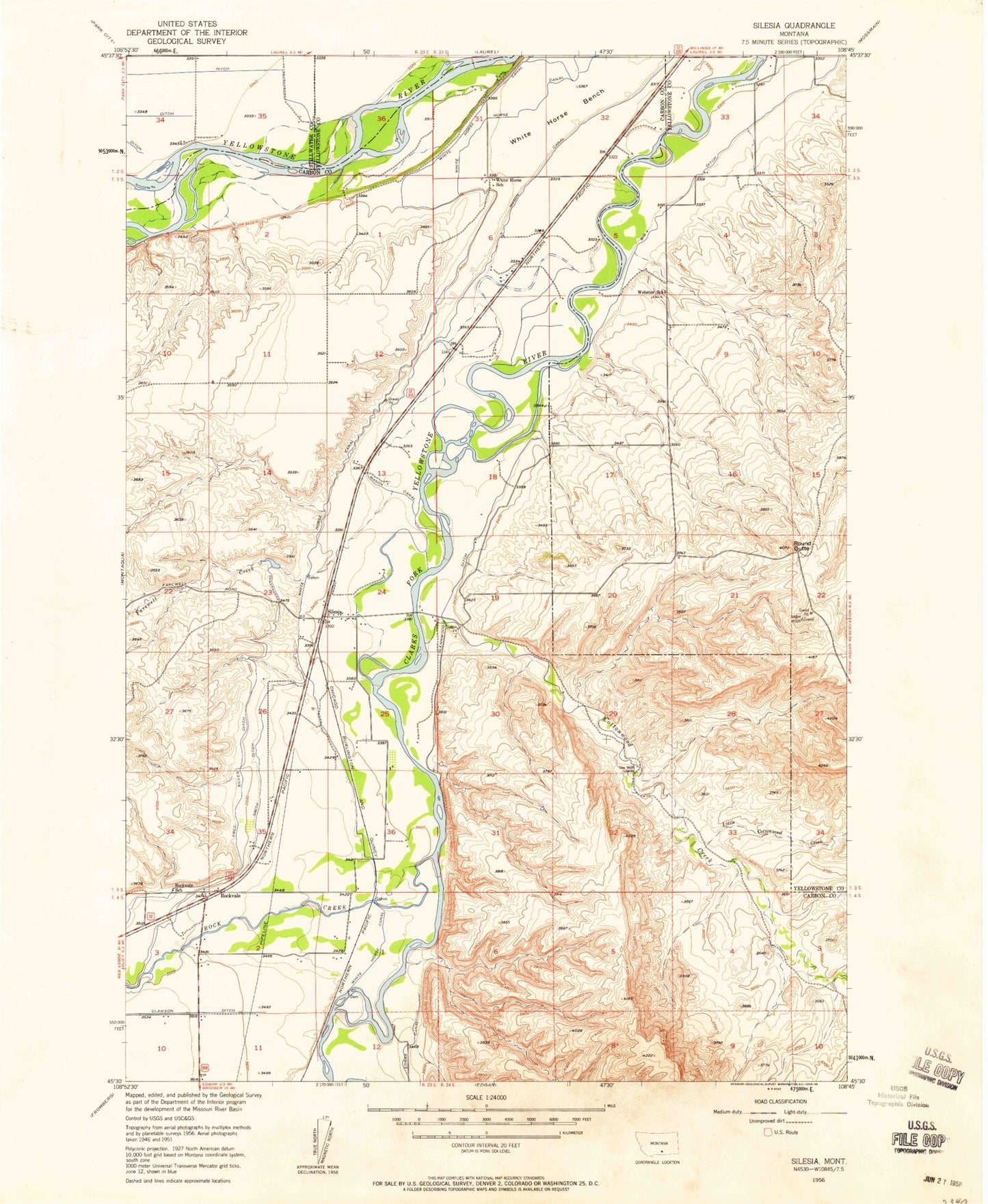 Classic USGS Silesia Montana 7.5'x7.5' Topo Map Image