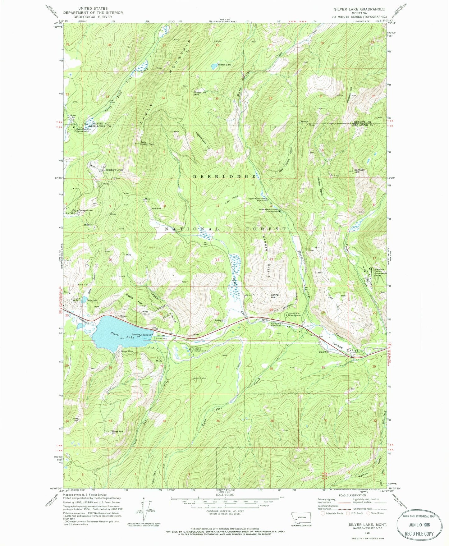 Classic USGS Silver Lake Montana 7.5'x7.5' Topo Map Image