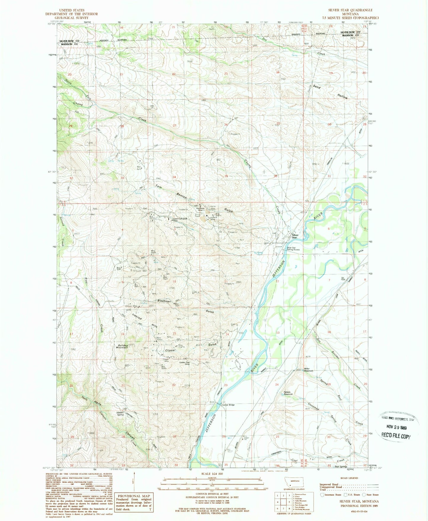 Classic USGS Silver Star Montana 7.5'x7.5' Topo Map Image