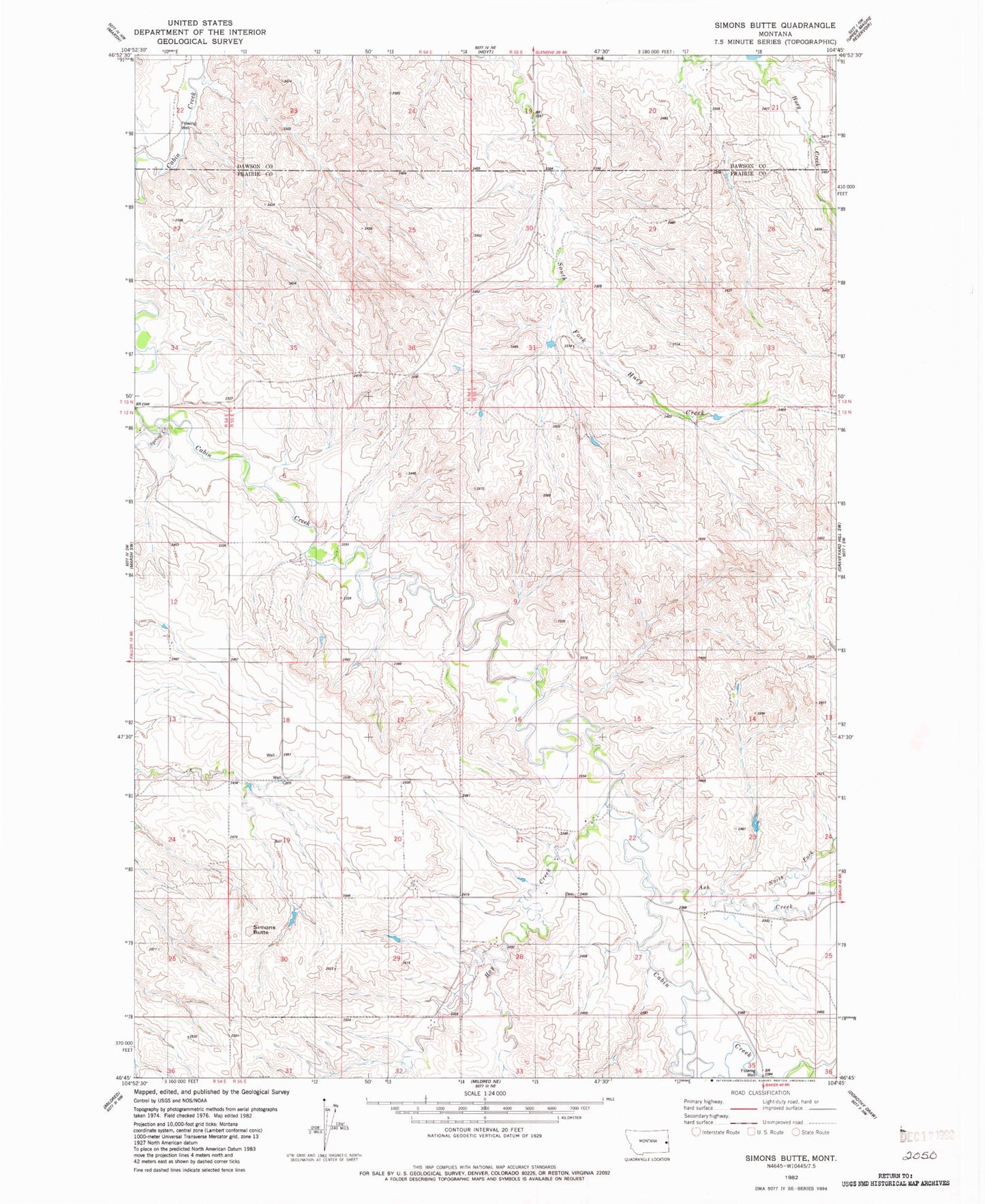 Classic USGS Simons Butte Montana 7.5'x7.5' Topo Map Image