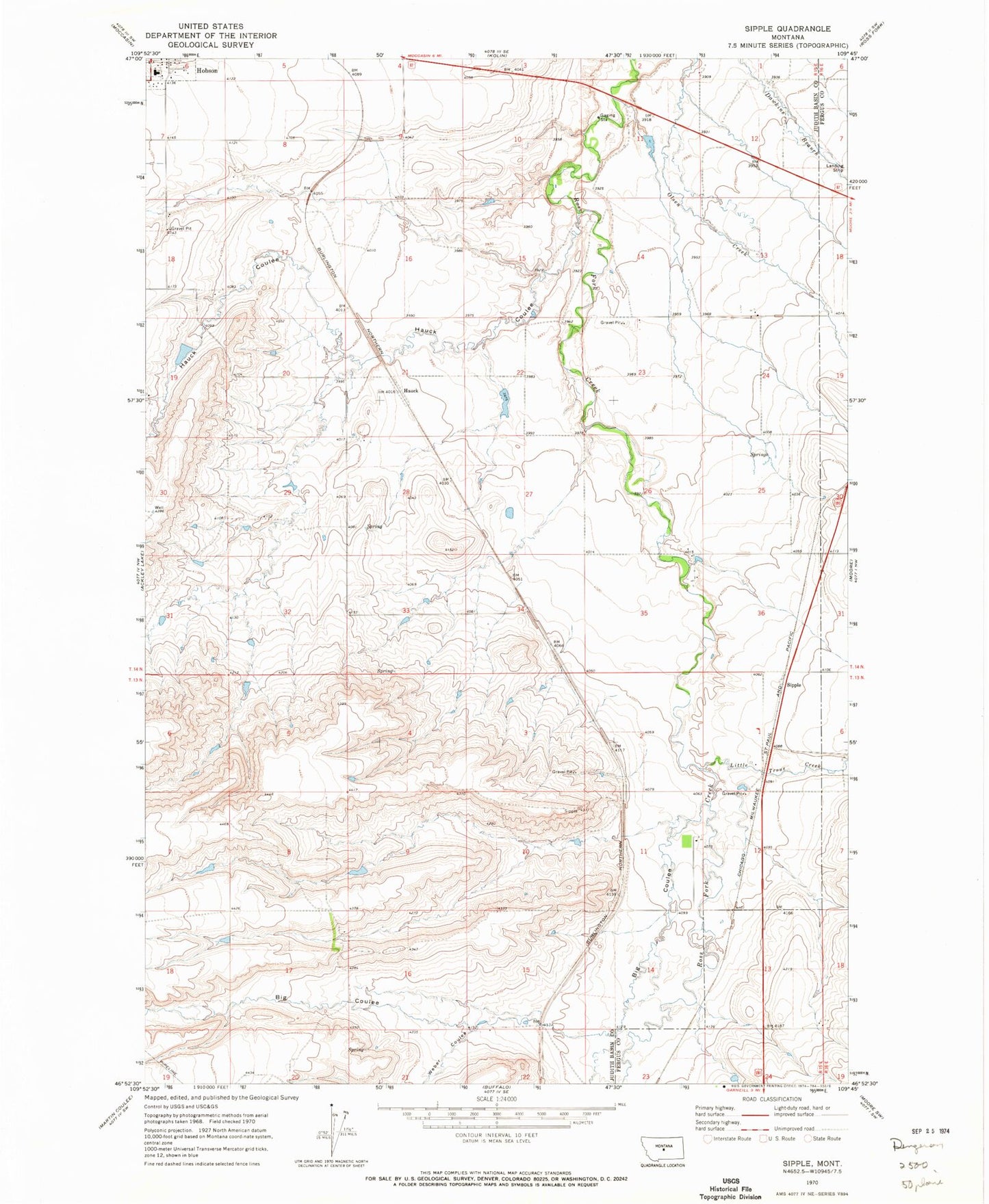 Classic USGS Sipple Montana 7.5'x7.5' Topo Map Image
