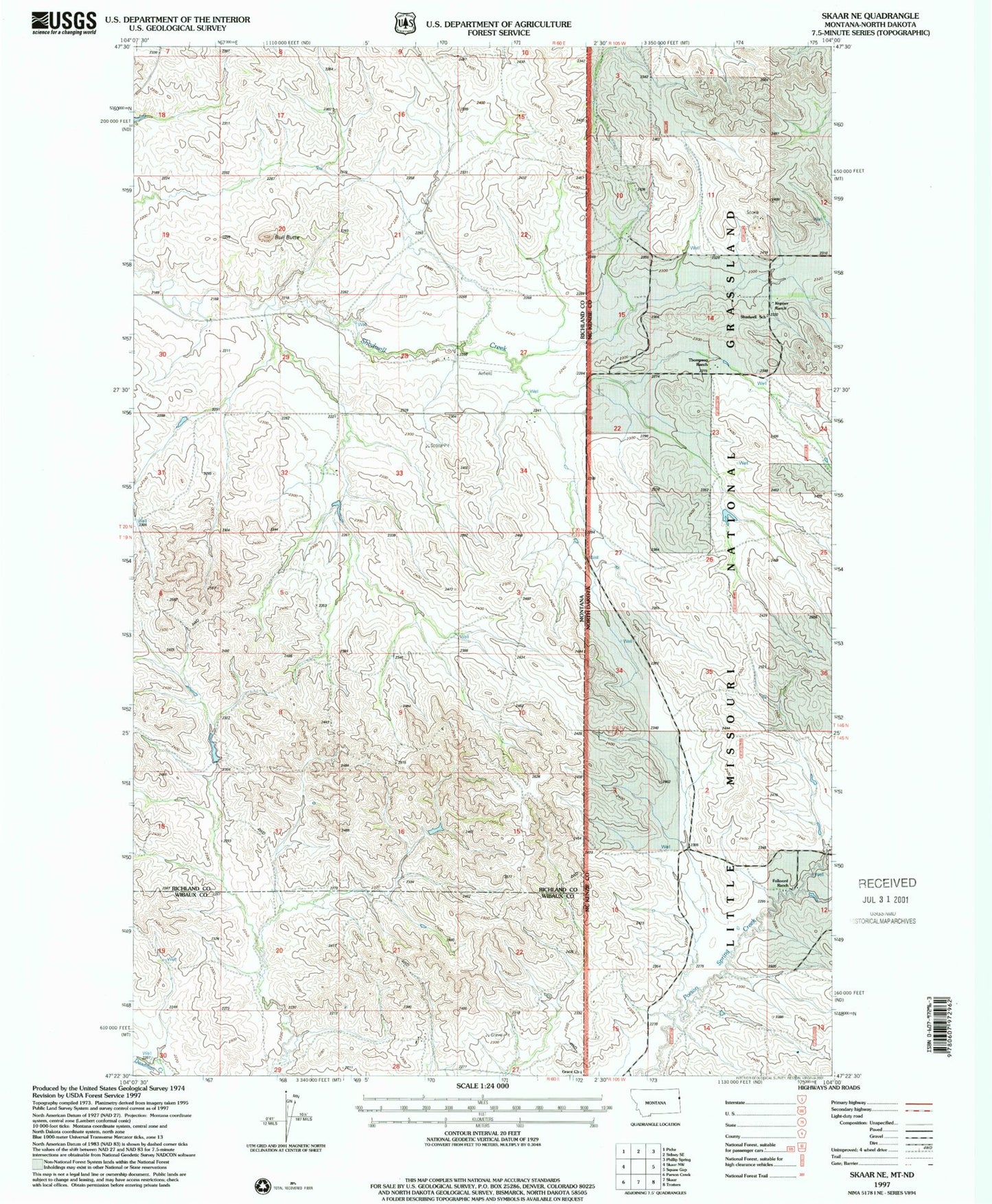 Classic USGS Skaar NE Montana 7.5'x7.5' Topo Map Image