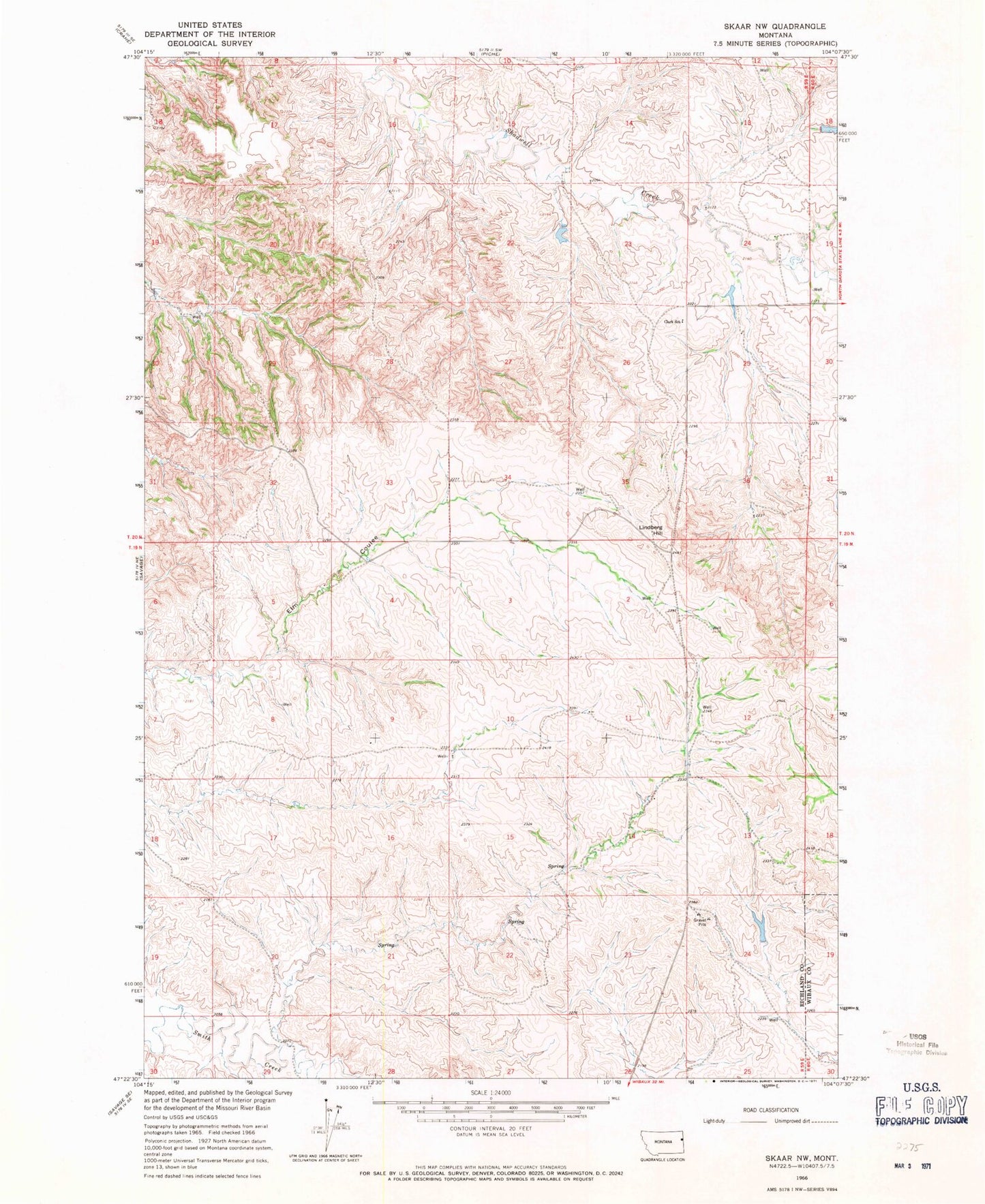 Classic USGS Skaar NW Montana 7.5'x7.5' Topo Map Image