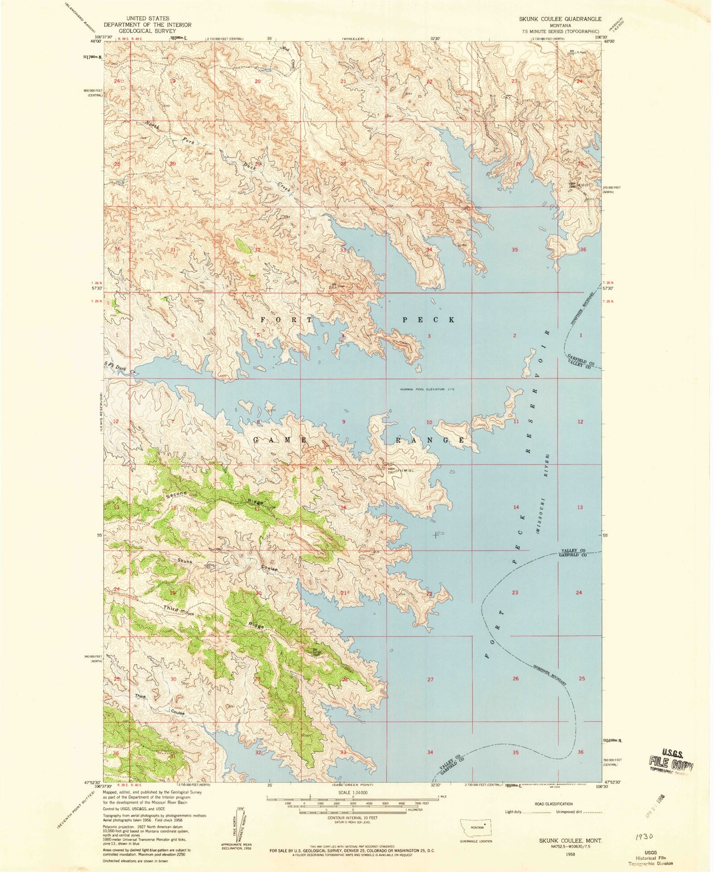 Classic USGS Skunk Coulee Montana 7.5'x7.5' Topo Map Image
