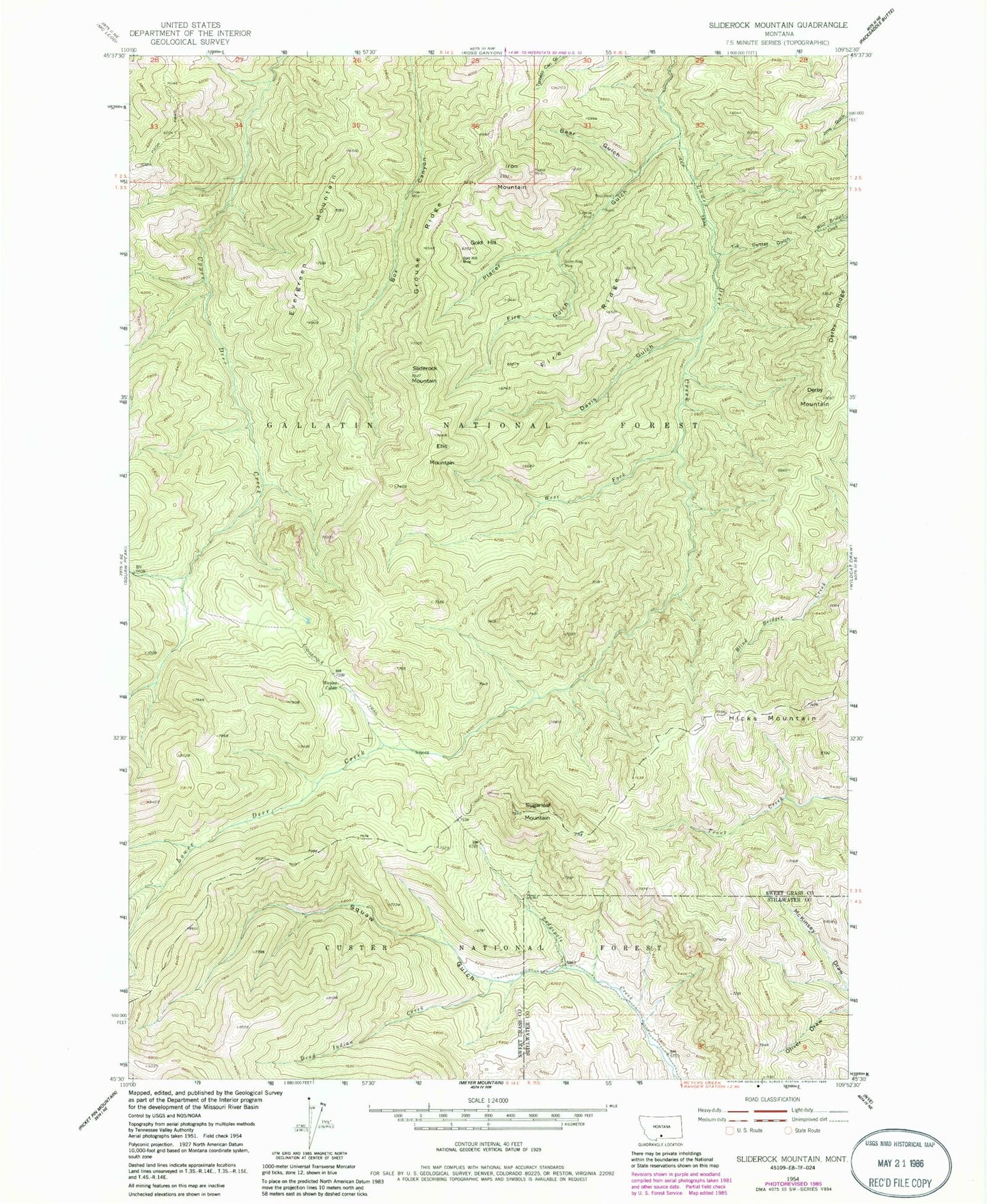 Classic USGS Sliderock Mountain Montana 7.5'x7.5' Topo Map Image