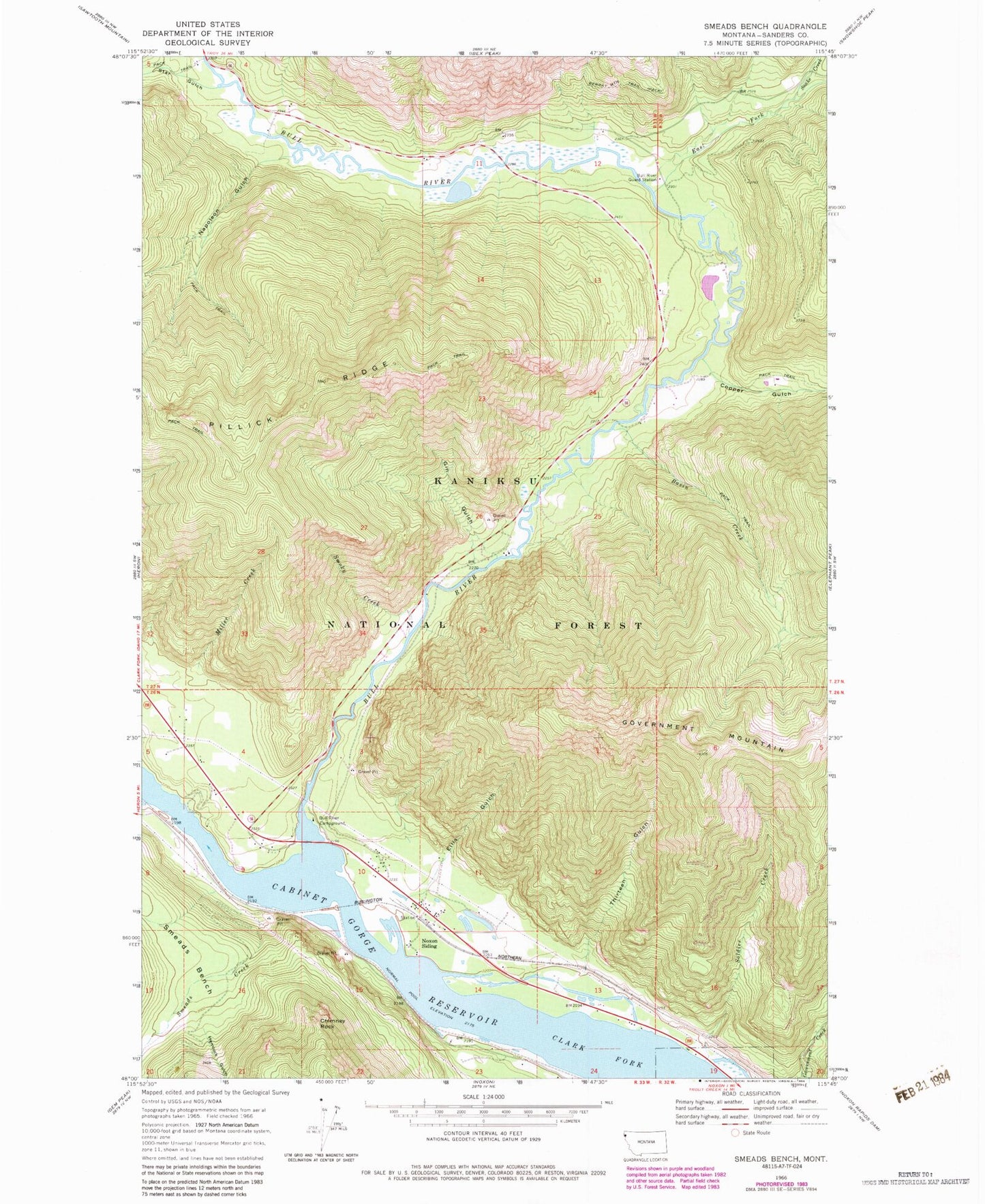 Classic USGS Smeads Bench Montana 7.5'x7.5' Topo Map Image