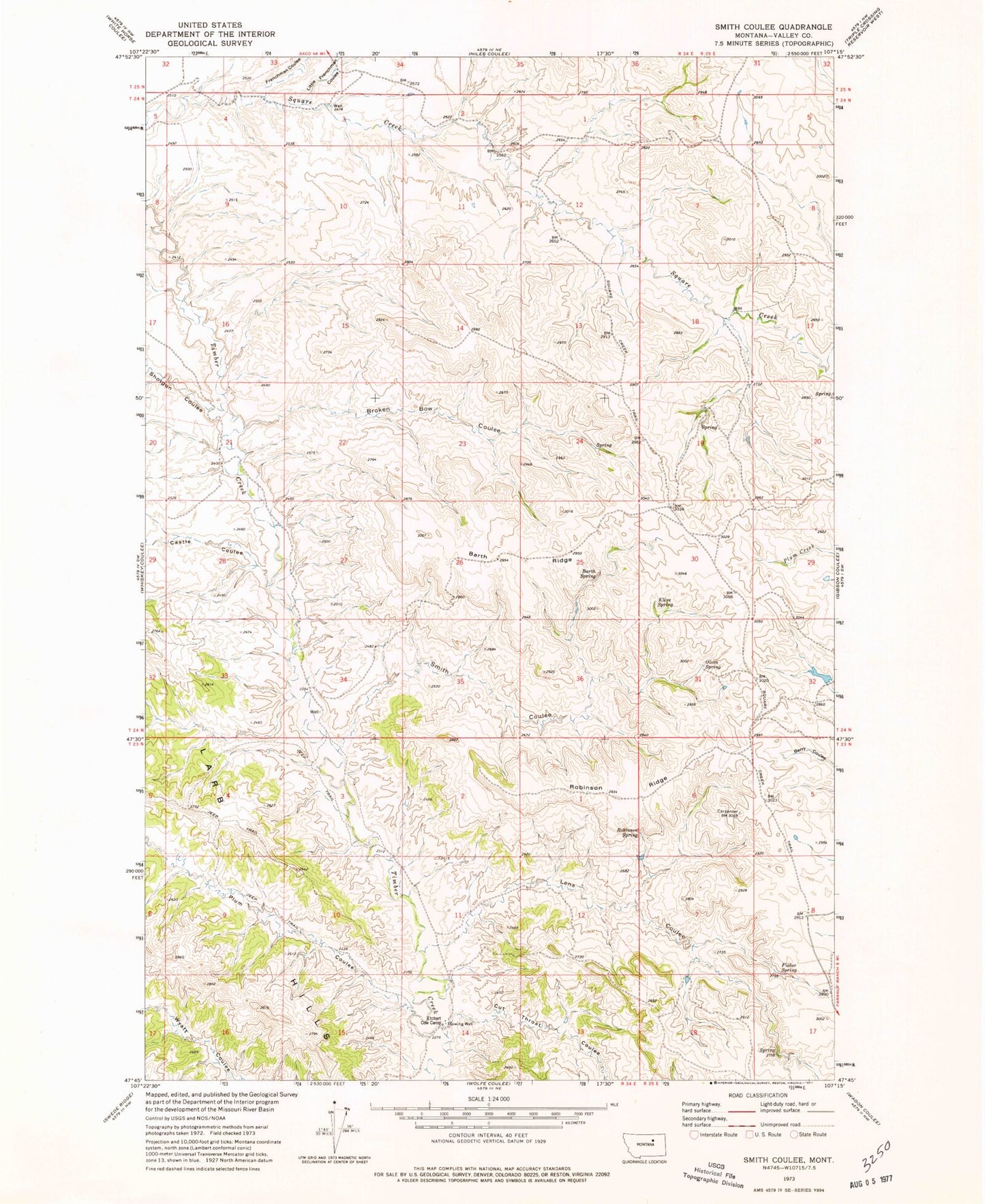 Classic USGS Smith Coulee Montana 7.5'x7.5' Topo Map Image