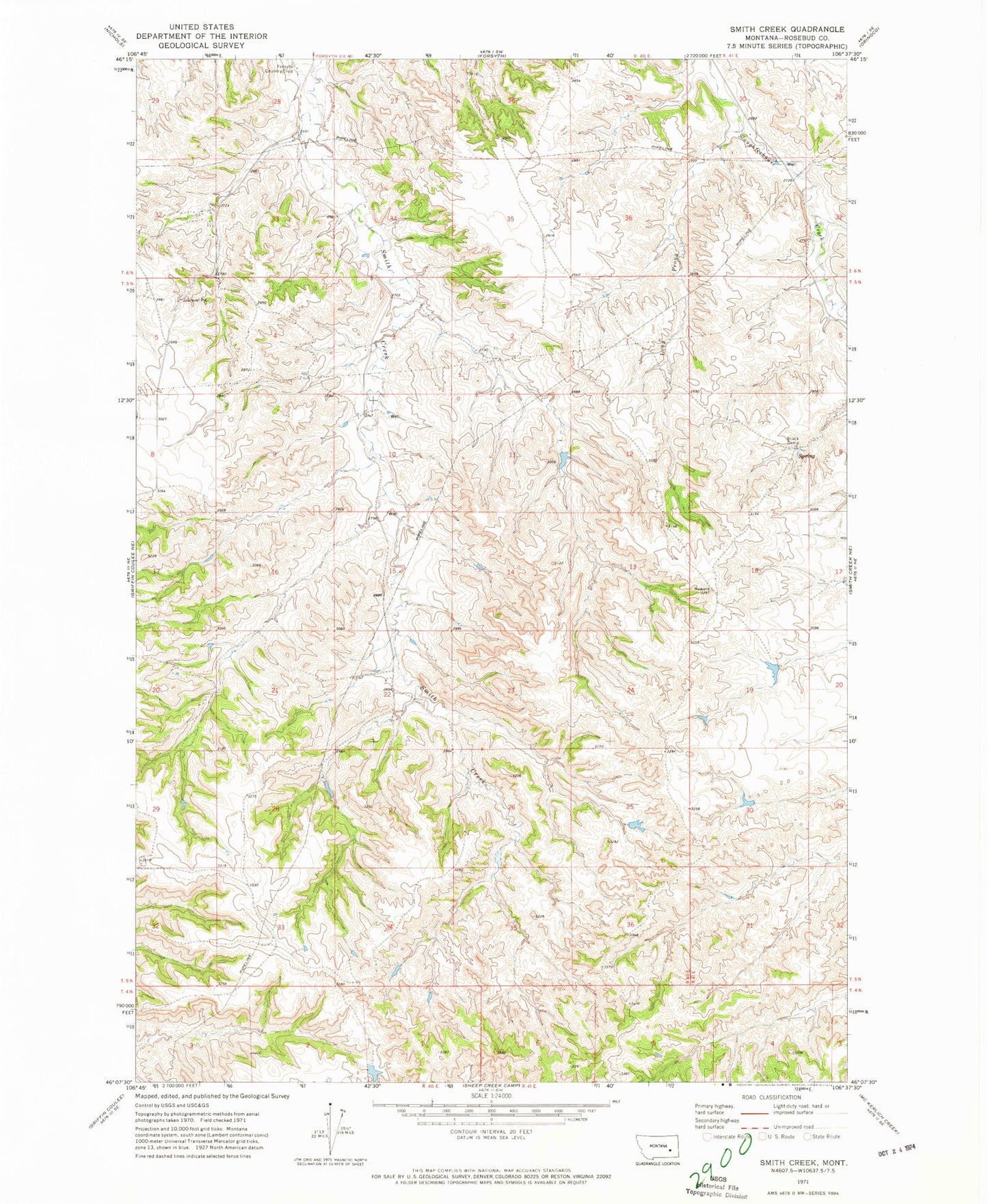Classic USGS Smith Creek Montana 7.5'x7.5' Topo Map Image
