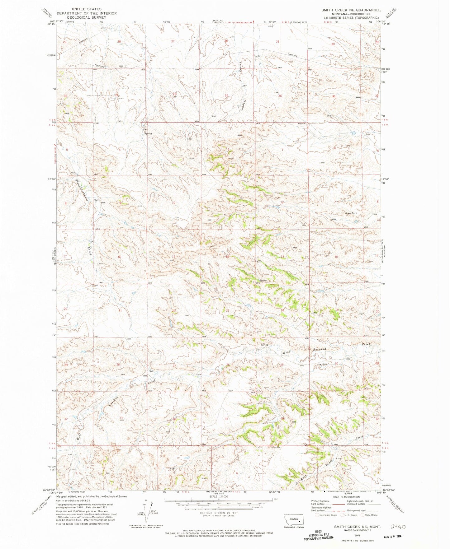 Classic USGS Smith Creek NE Montana 7.5'x7.5' Topo Map Image